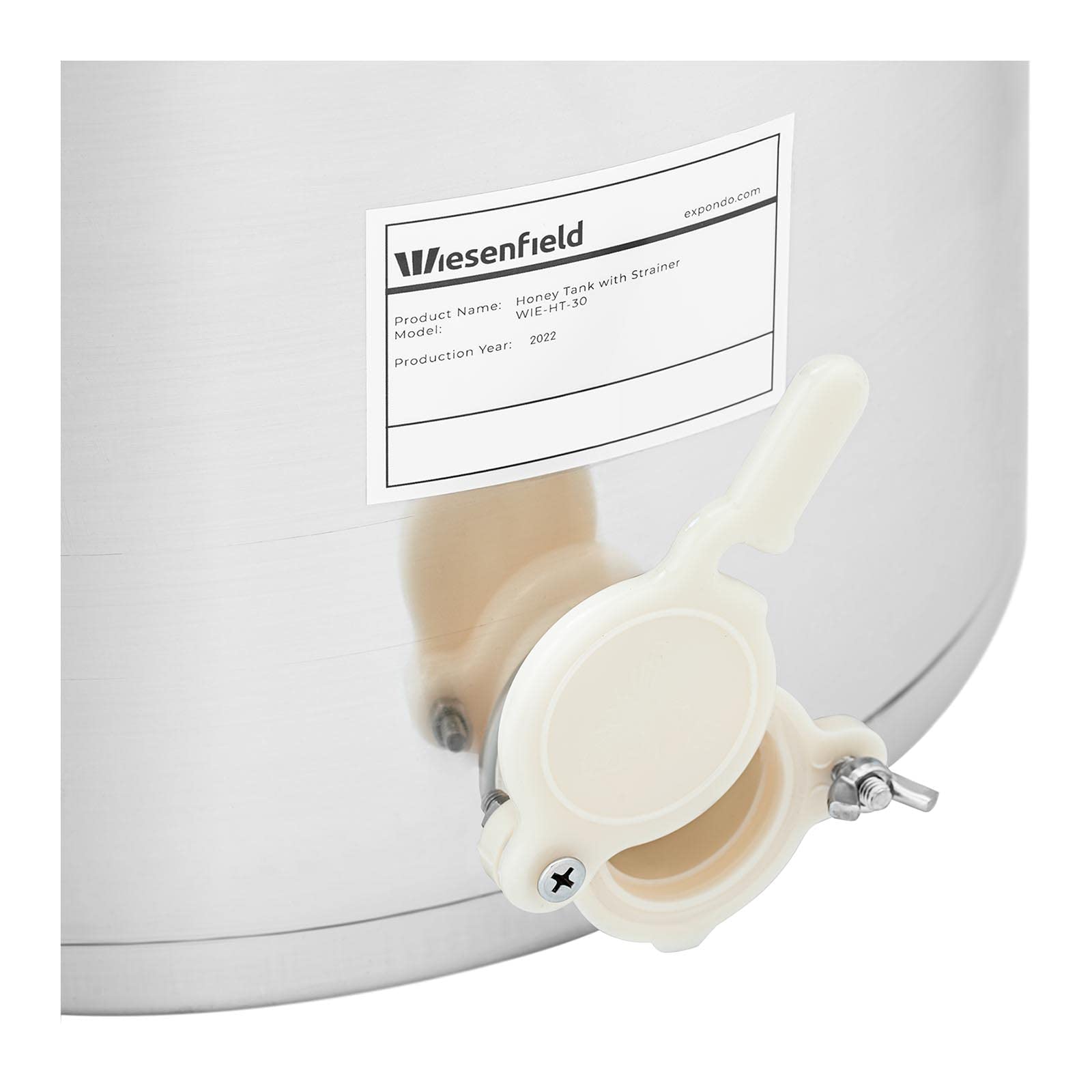 WIE-HT-30 Maturateur miel 30 L avec tamis, couvercle et robinet à clapet Inox Maturateur miel inox Maturateur à miel - -