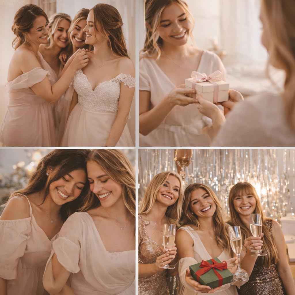 Bridesmaids Thank You Gifts, 6 Pcs 18K Gold Plated Necklace Set with Lace Bags and Message Cards, Wedding & Friendship Appreciation Jewelry for Women - Image 2