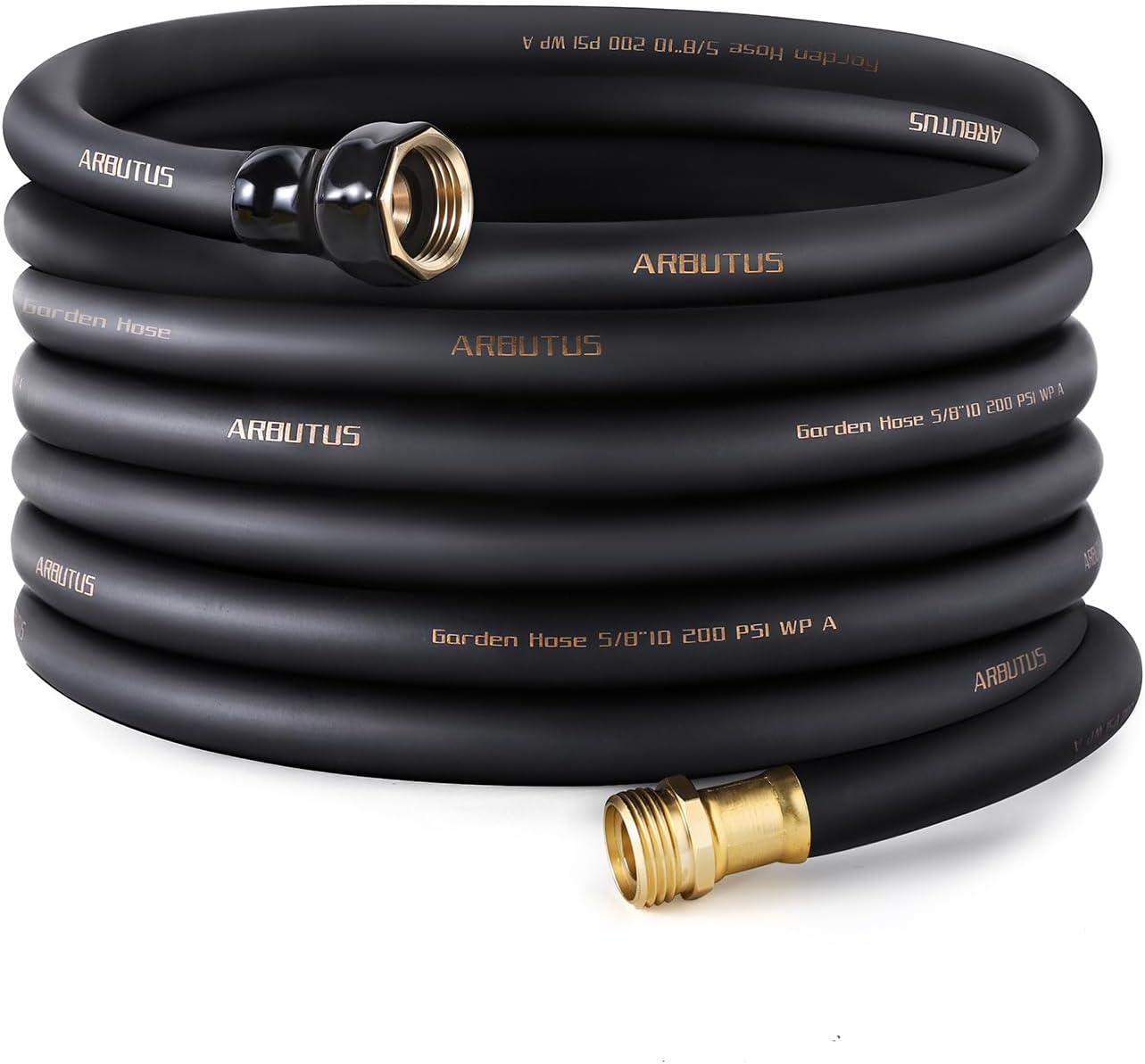 Garden Hose 5/8" x 50ft - Brass Rubber Heavy Duty Water Hose 600 PSI Burst Pressure, Durable Flexible Hose for Yard, Car Wash, Pets Black