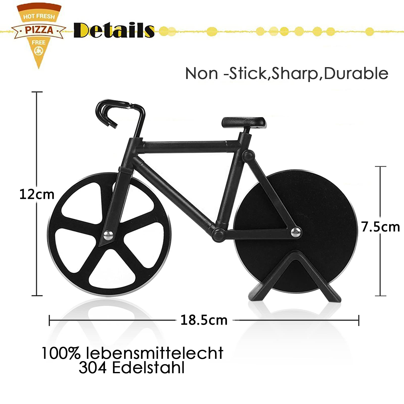 Tagliapizza Bicicletta, Rotella per Pizza, Forma di Bici, Cutter