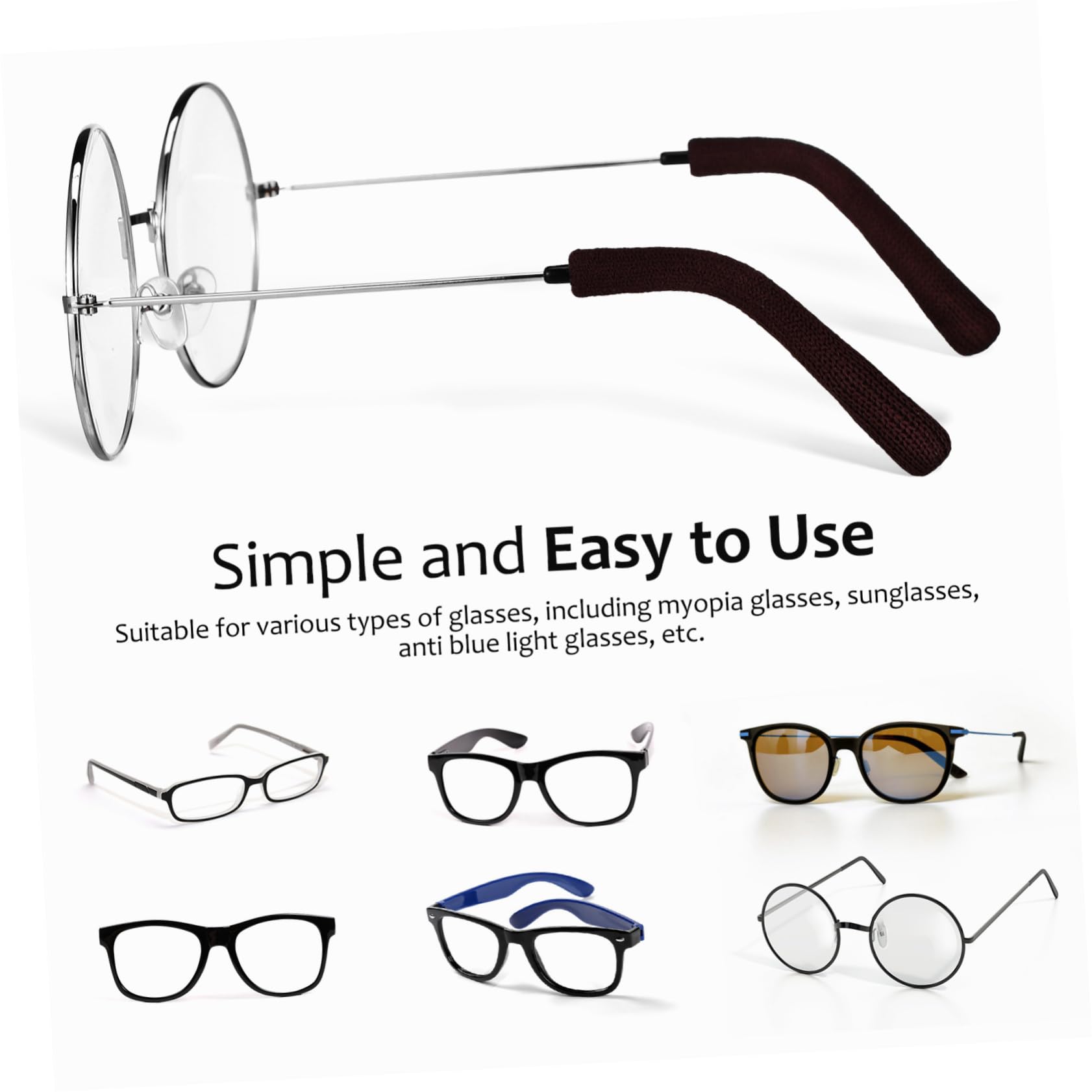 Cabilock Manche De Pointe Du Temple Pinces Coussin De Branches De Lunettes Bras Couverture Goupes D'oreille De Lunettes Poignées D'oreille De Lunettes Nylon Café