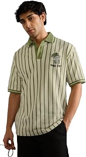 The Souled Store Popeye: Tough Stuff Men and Boys Short Sleeve Spread Collar Light Green Striped Embroidered Cotton Breath... Price In India