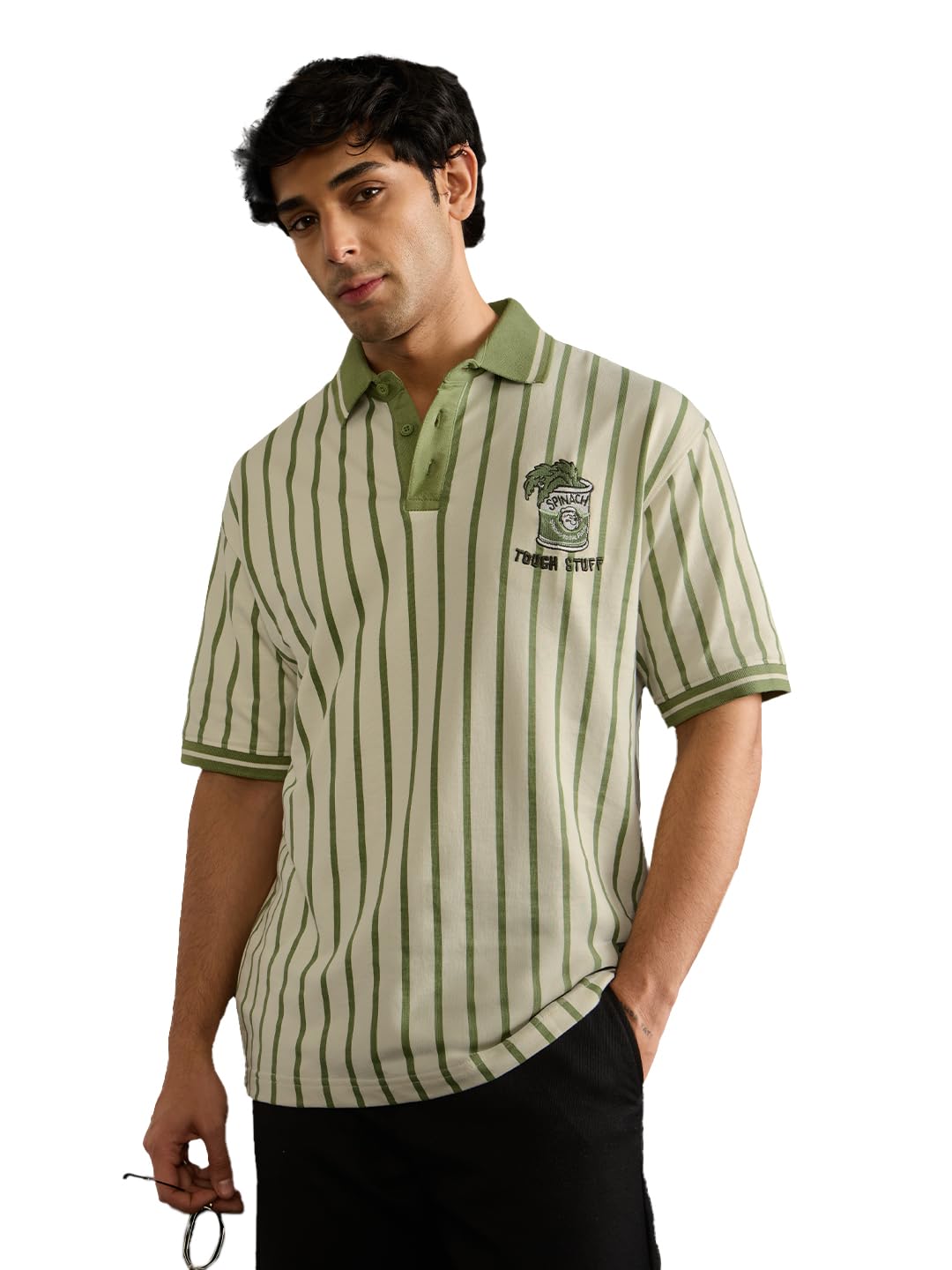 The Souled Store Popeye: Tough Stuff Men and Boys Short Sleeve Spread Collar Light Green Striped Embroidered Cotton Breath... - Review, Price and Buying Guide