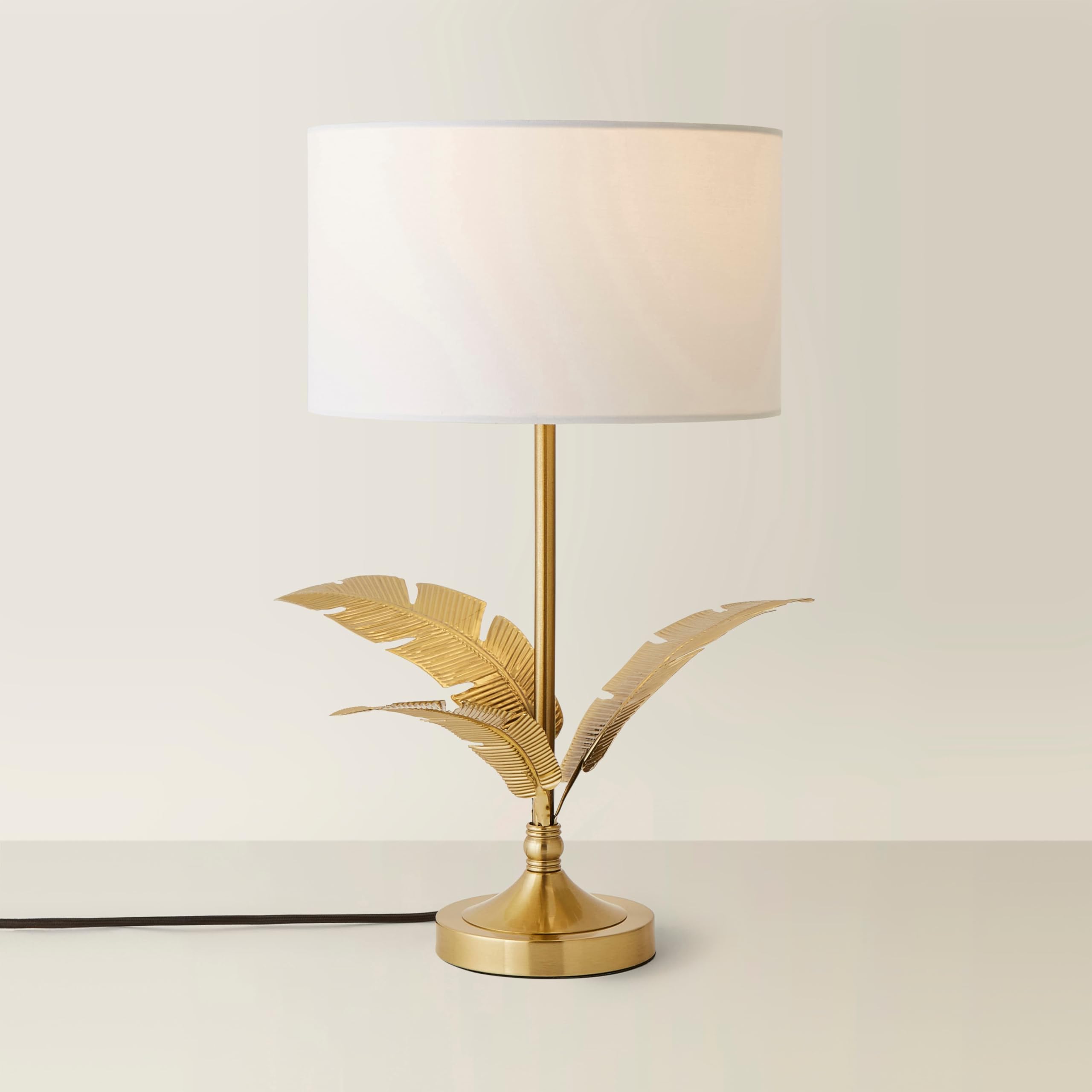 Valuelights White Drum | Christina Shade Gold Palm Leaf Detail Single Stem Table Lamp | Table Lamps, Home Décor & Improvement Essential