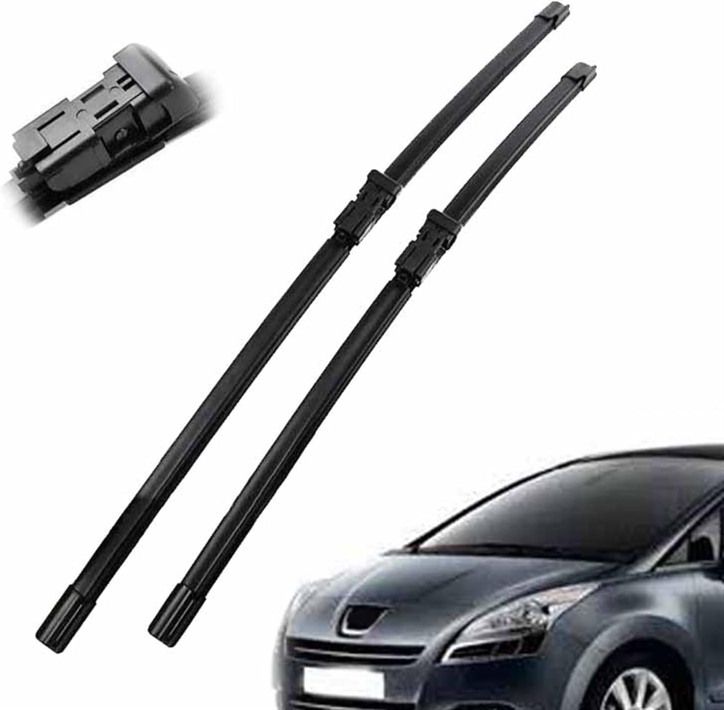 RESKIU Car Front Windshield Wiper Blade Set Replacement for Peugeot 5008 MK1 2009-2017, All Season Windscreen Wipers Quiet Easy Installation