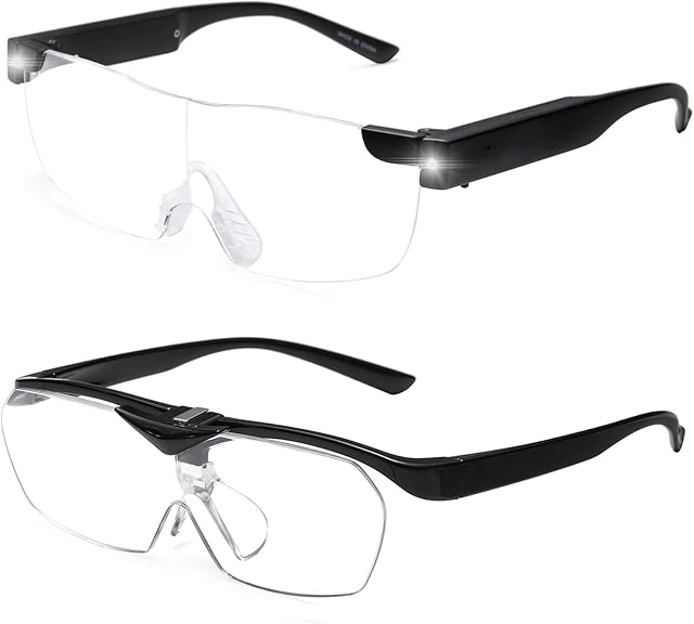 SKYWAY Magnifying Glass, Magnifying Glasses with Lights for Hobbies/Reading/Close Work, Hands Free Illuminated Magnifier Eyeglasses USB Rechargeable LED Light glasses