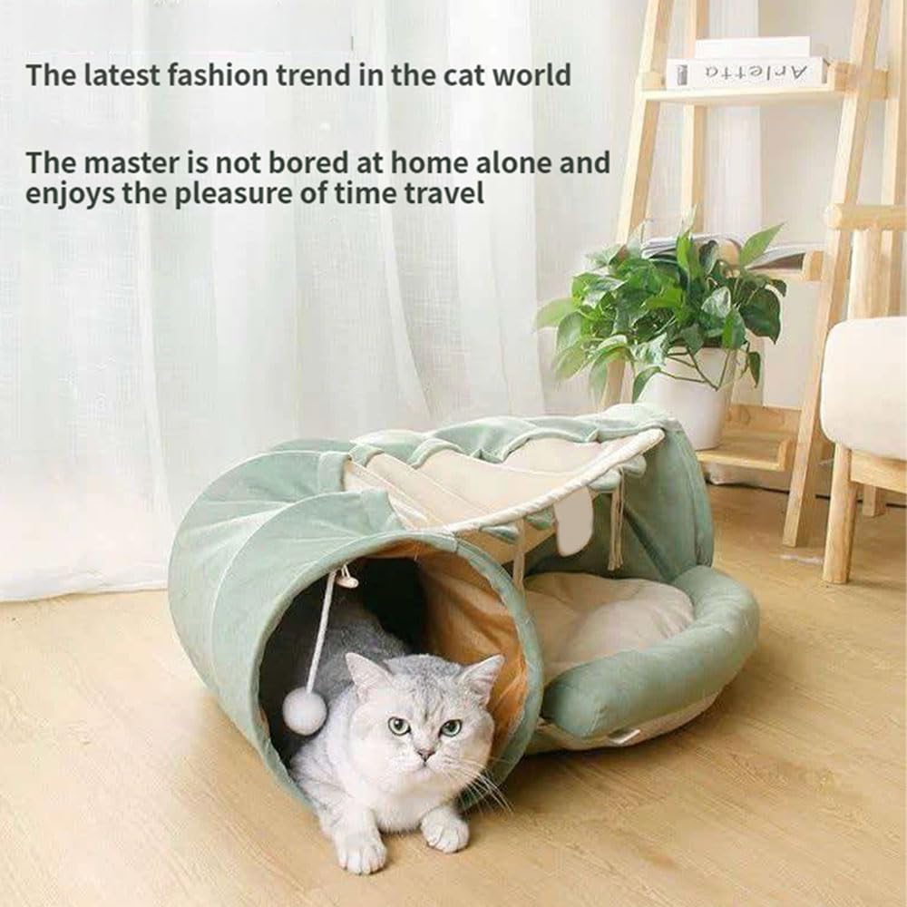 Dieser 2-in-1-Katzentunnel mit integriertem Bett wurde speziell für Bengal-Katzen entwickelt und bietet Hängebälle sowie eine weiche, warme Schlafumgebung. Teal