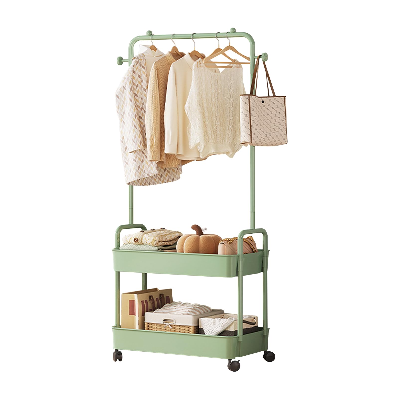 Ergocar Percheros Burro Metal Con Cestas Almacenamiento Sellado Múltiple y Perchas Independientes Móviles Con Percha Polea Pequeña Estante Ropa Moderna