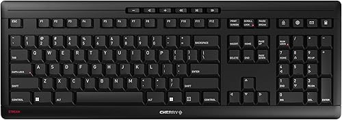 Cherry Teclado inalámbrico Stream con mecanismo de tijeras SX, delgado pero de tamaño completo QWERTY Ergo Friendly con teclado numérico, diseño