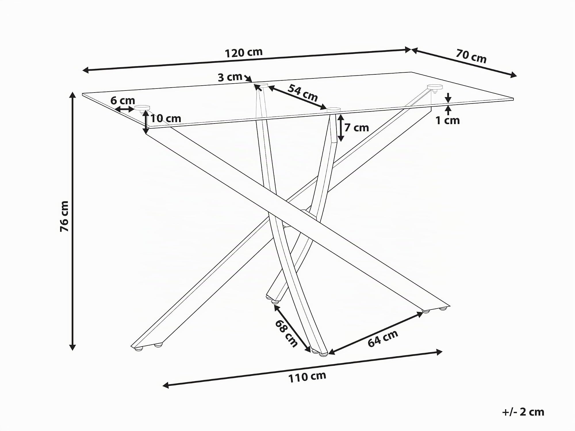 Beliani Esstisch transparent 120x70 cm rechteckig Sicherheitsglas Kreuzfuß Gold Maramo