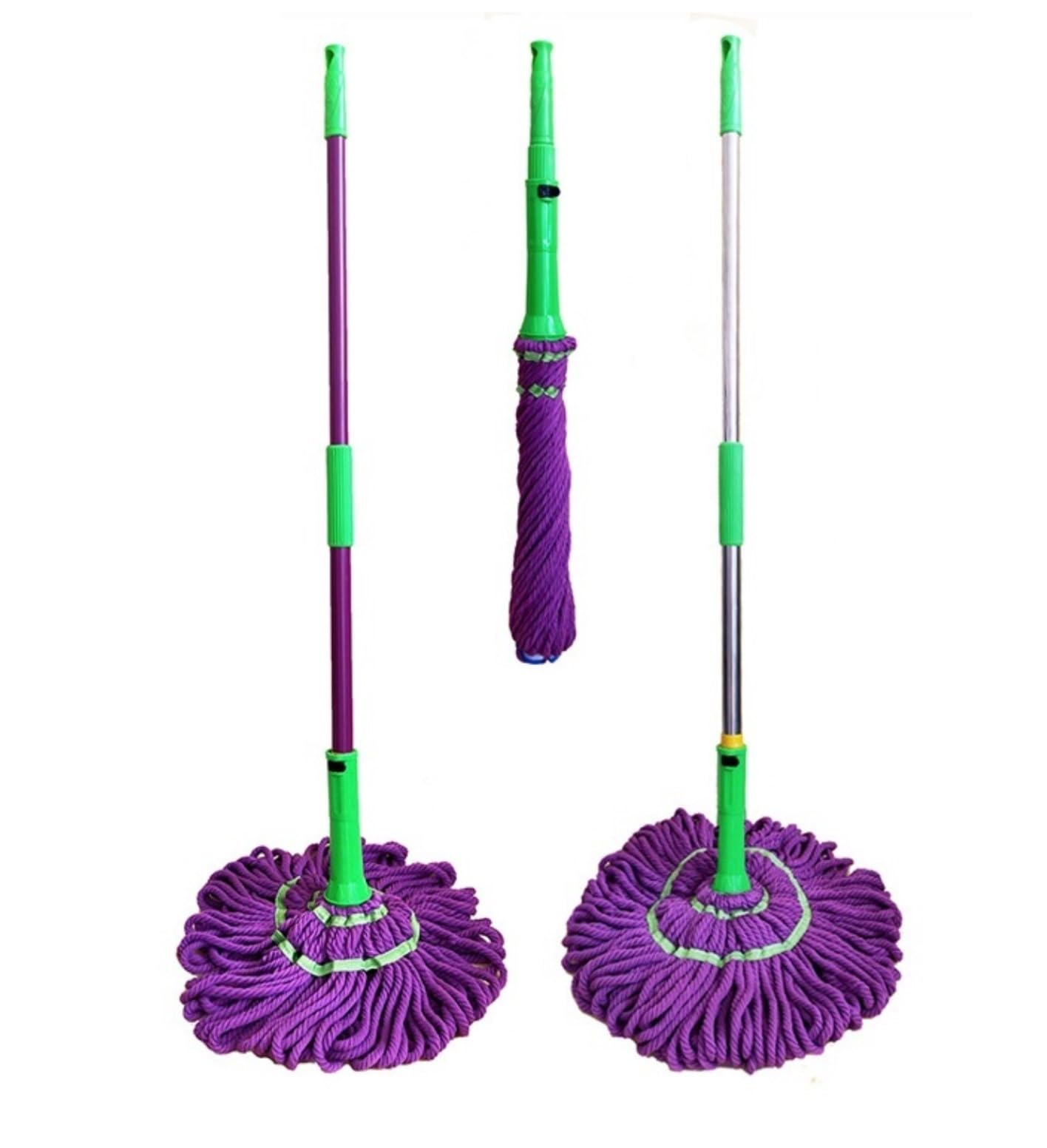 Mopa De Limpieza Fregona Autoexprimible con Mango Extendido, Fregona Giratoria con Giro Automático, Fregona para Piso con Manos Libres Y Función De Lavado Hogar Cocina(Steel Rod)