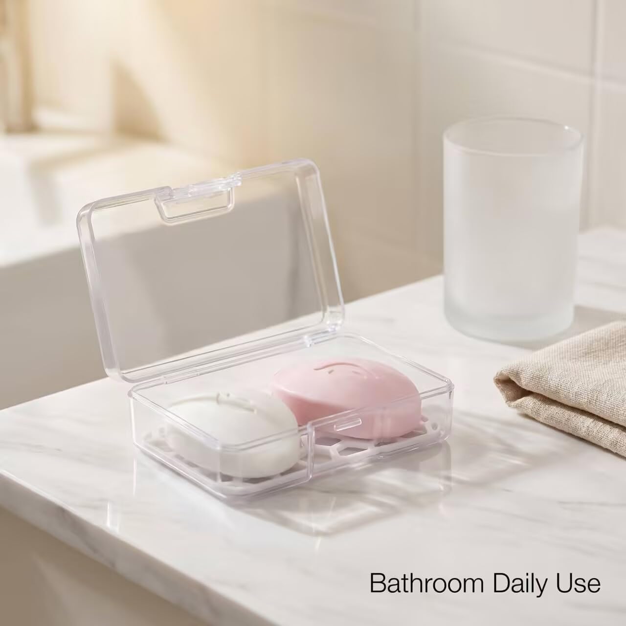 Shower Bar Holder with Lid & Drain Layer - Soap Dish Saver Case for Bathroom Sink, Compatible Solid Shampoo and Conditioner Bars (Clear)