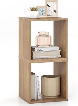 LOKO Stackable 2 Cube Storage Organizer, 2-Tier Bookshelf 1, Natural