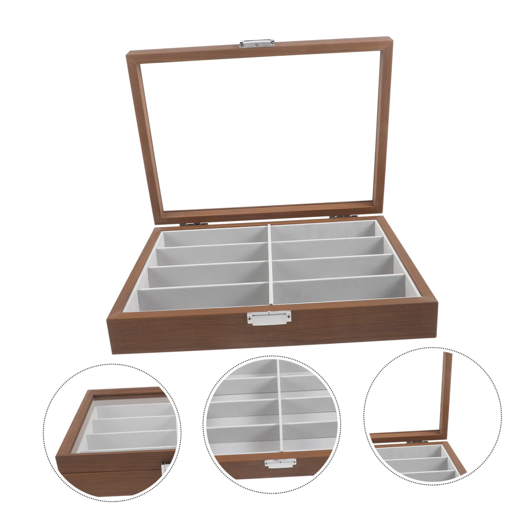 LIFKOME Caja para Guardar Gafas de Sol de Madera, 8 Ranuras, Transparente | Almohadilla Interior de Fieltro, para Exhibir en Ventanas Transparentes, Celebracion Verano