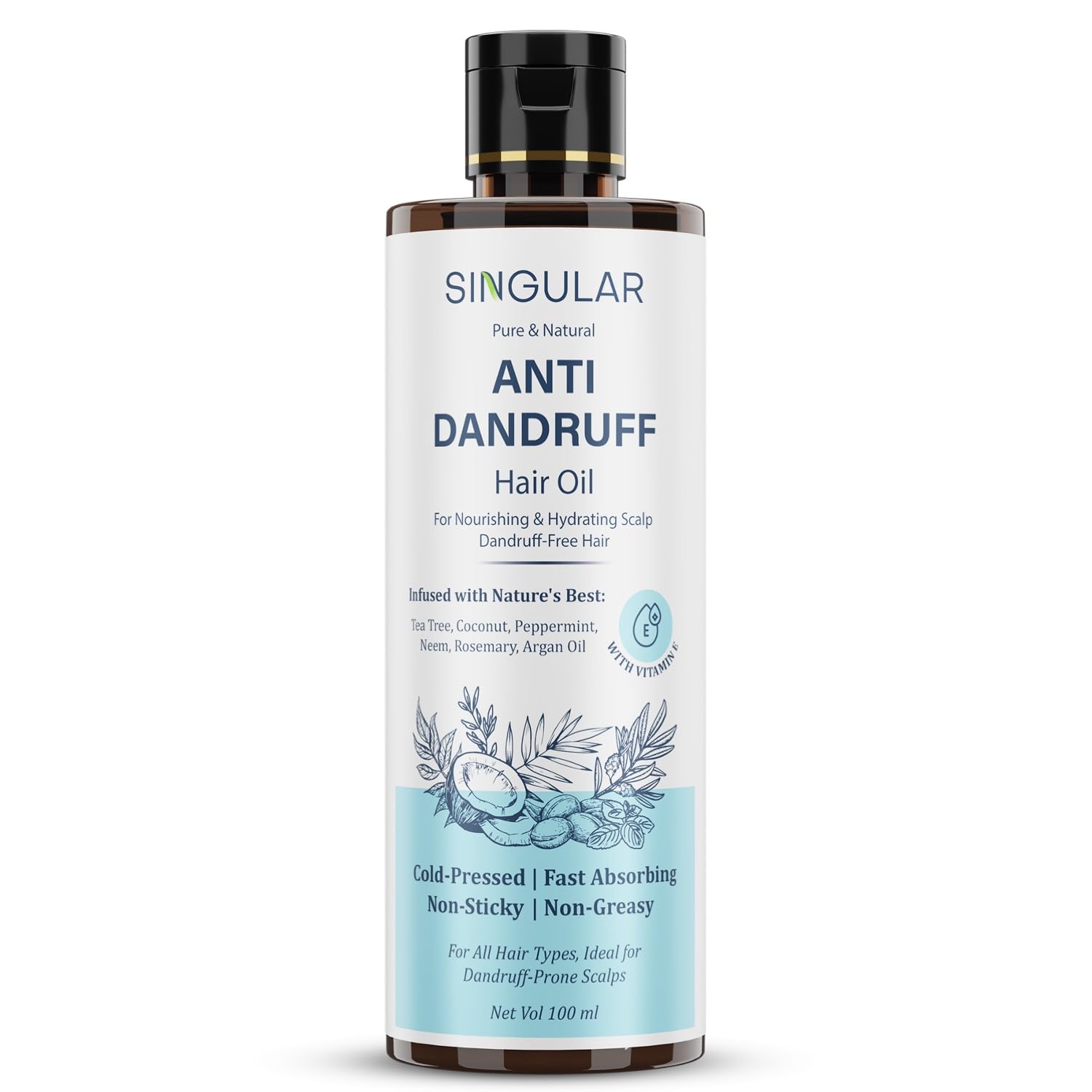 Singular Anti Dandruff Hair Oil for Men & Women - Pure & Natural Cold Pressed Hair oil for Dandruff and Hairfall for Scalp Microbiome Balance with Tea Tree, Peppermint & More Hair Oil - 100 ml-image-48