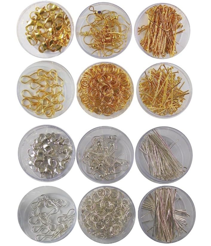 Metal Jewellery Making Kit Materials 500 Pieces for Earring Art & Craft Bracelets Anklets Jhumka DIY Projects Purpose Jump Rings|Eye Pins|Head pins|Ear Hooks|Lobster Clasps|S Hooks,Multi Color