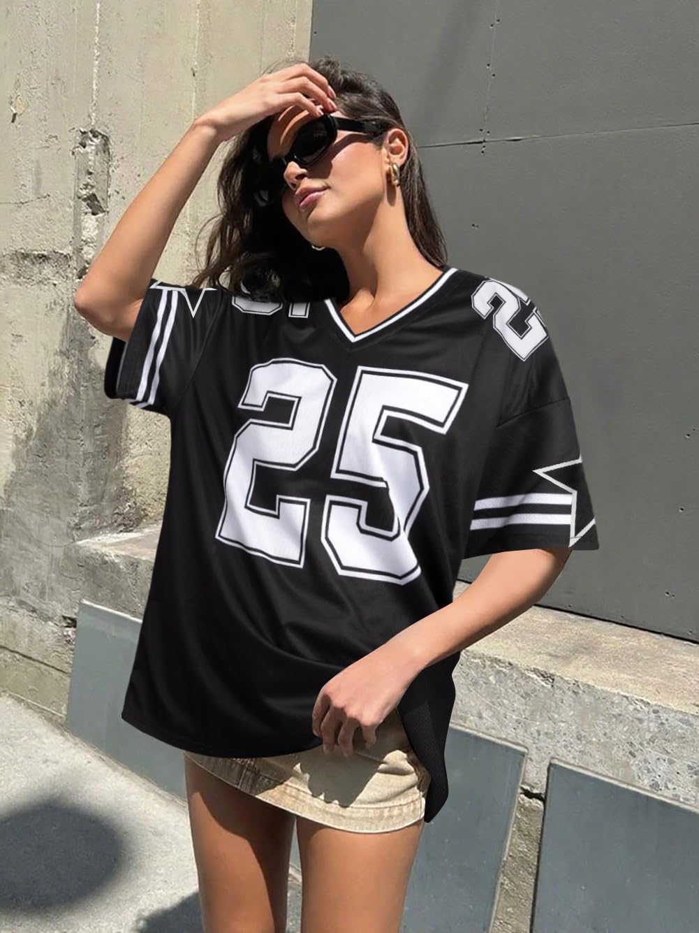 Jersey Shirts for Women Y2k Graphic Tees V Neck Baggy Streetwear Number Oversized T Shirt Summer Tops - Image 7