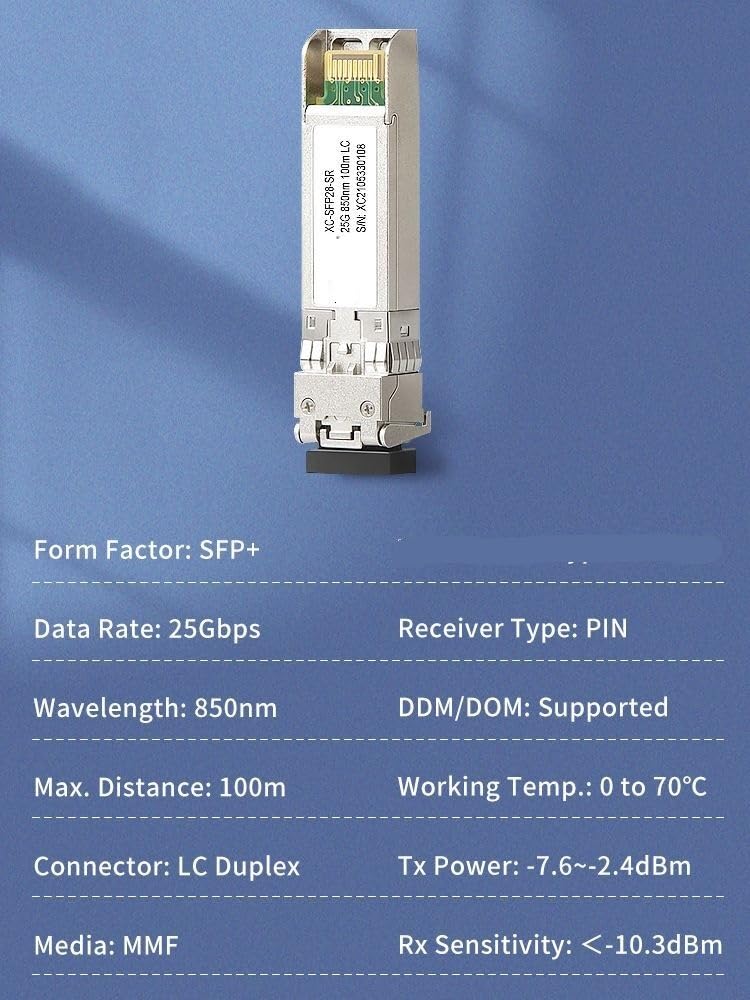 Module SFP 25G SFP-10G-SR 10GBASE-SR 850nm 300m DOM Duplex LC/UPC MMF émetteur-récepteur optique(1Pcs)