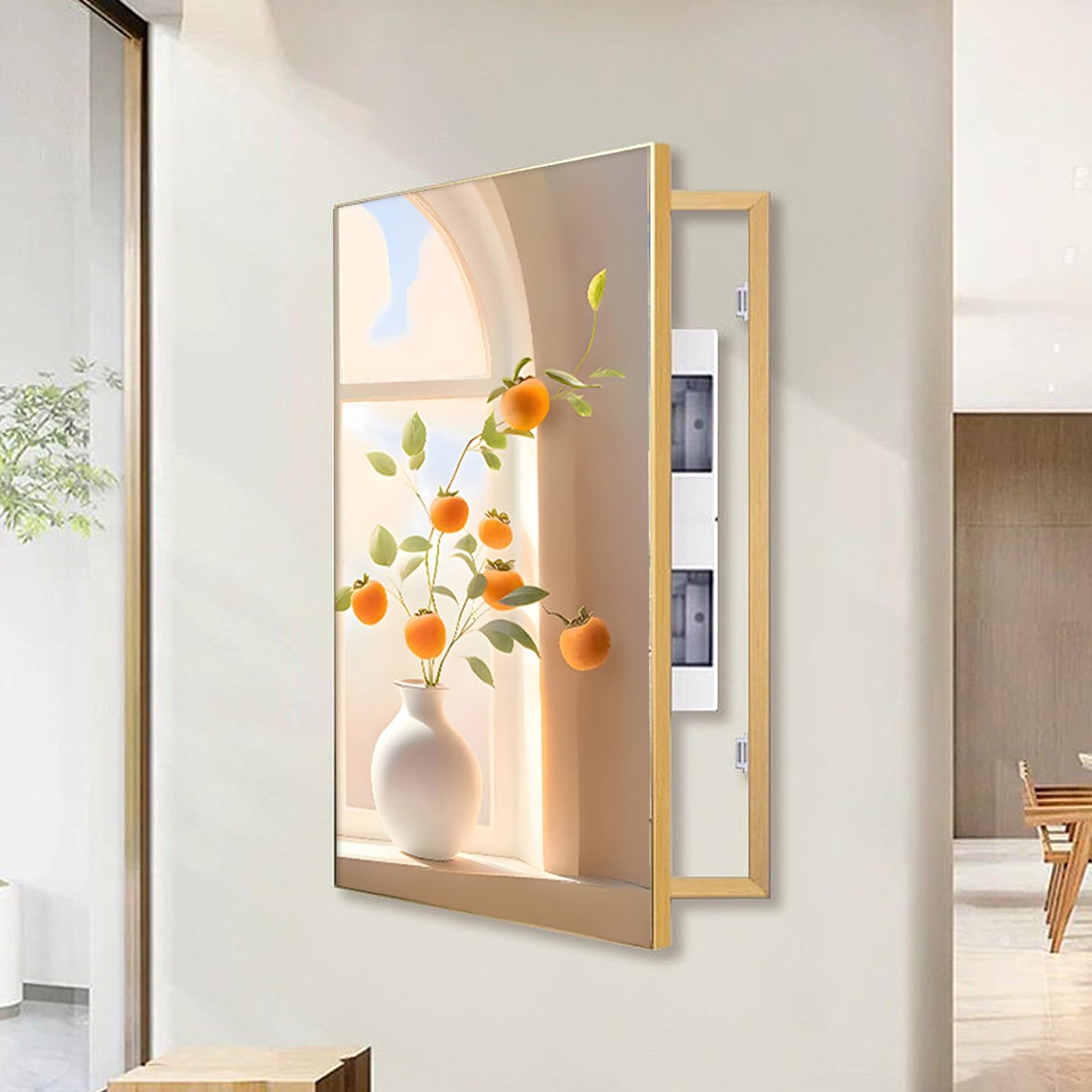 De Interior Cubierta De Caja EléCtrica Tapa Contador Sencillo Medidores EléCtricos Decorativos,Caja Portón Eléctrico Pintura Decorativa FáCil De Colgar Desmontable Caja(Gold-L,70 * 140cm)