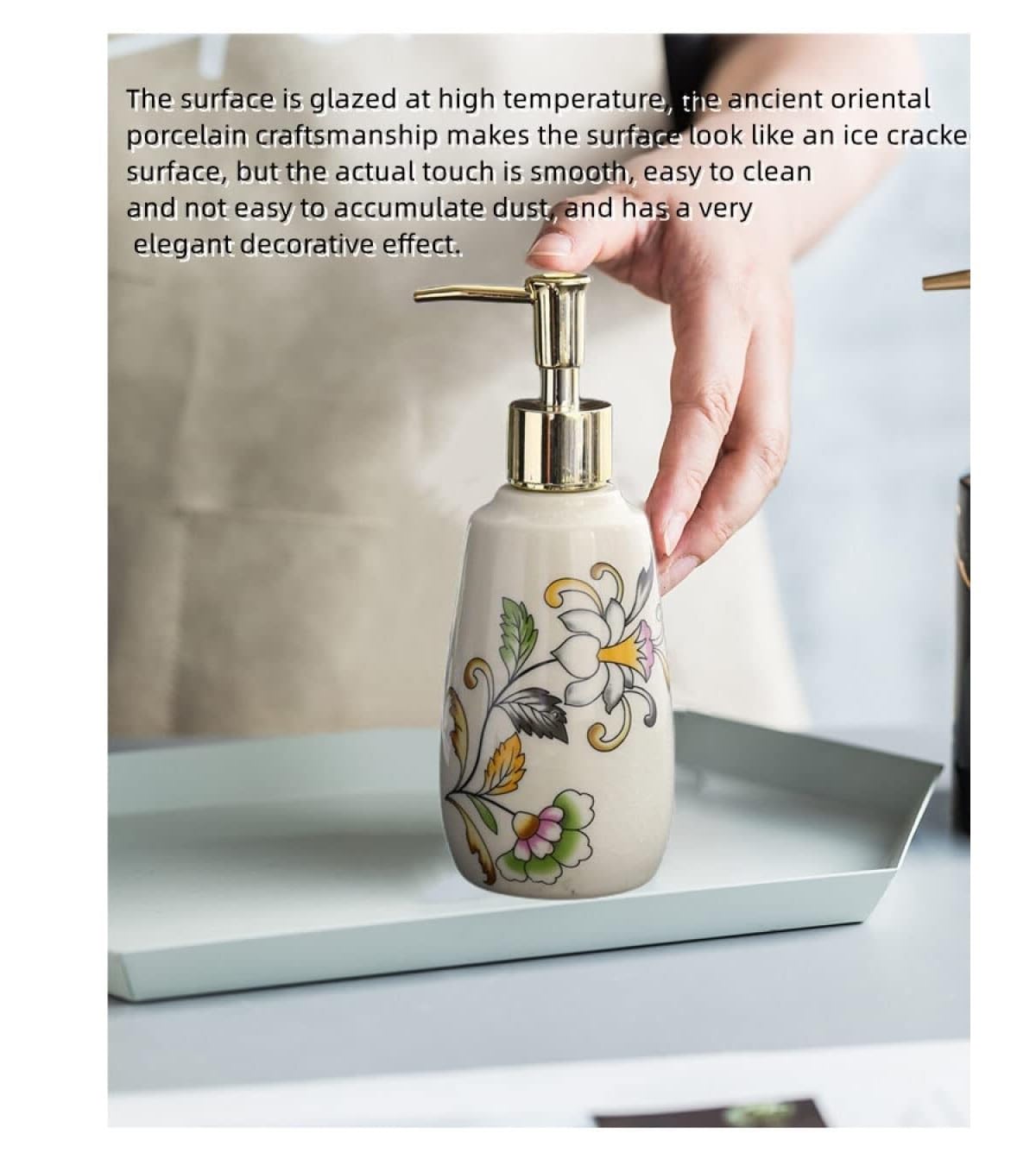 Distributeur Savon Conditionner Distributeur de Savon Liquide Vintage, Distributeur en céramique craquelé avec Pompe Shampoing Douche