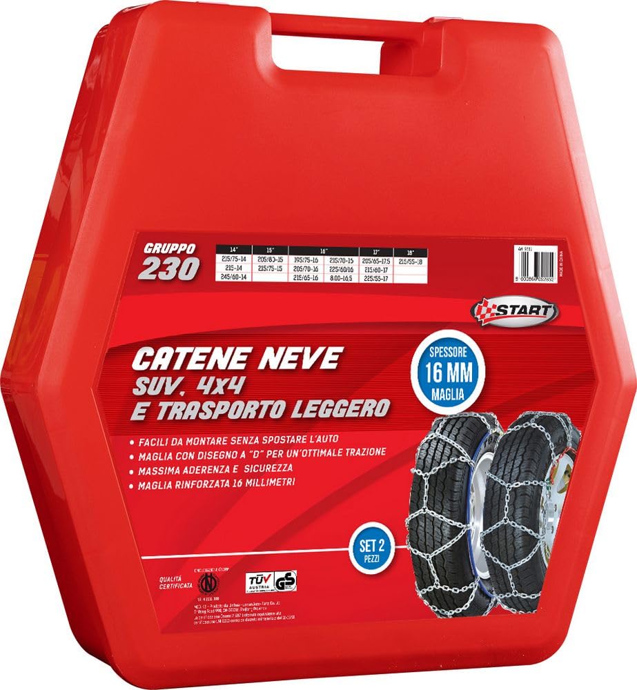 Start Set due pezzi catene da neve 16MM gruppo 230 per SUV 4x4 e trasporto leggero