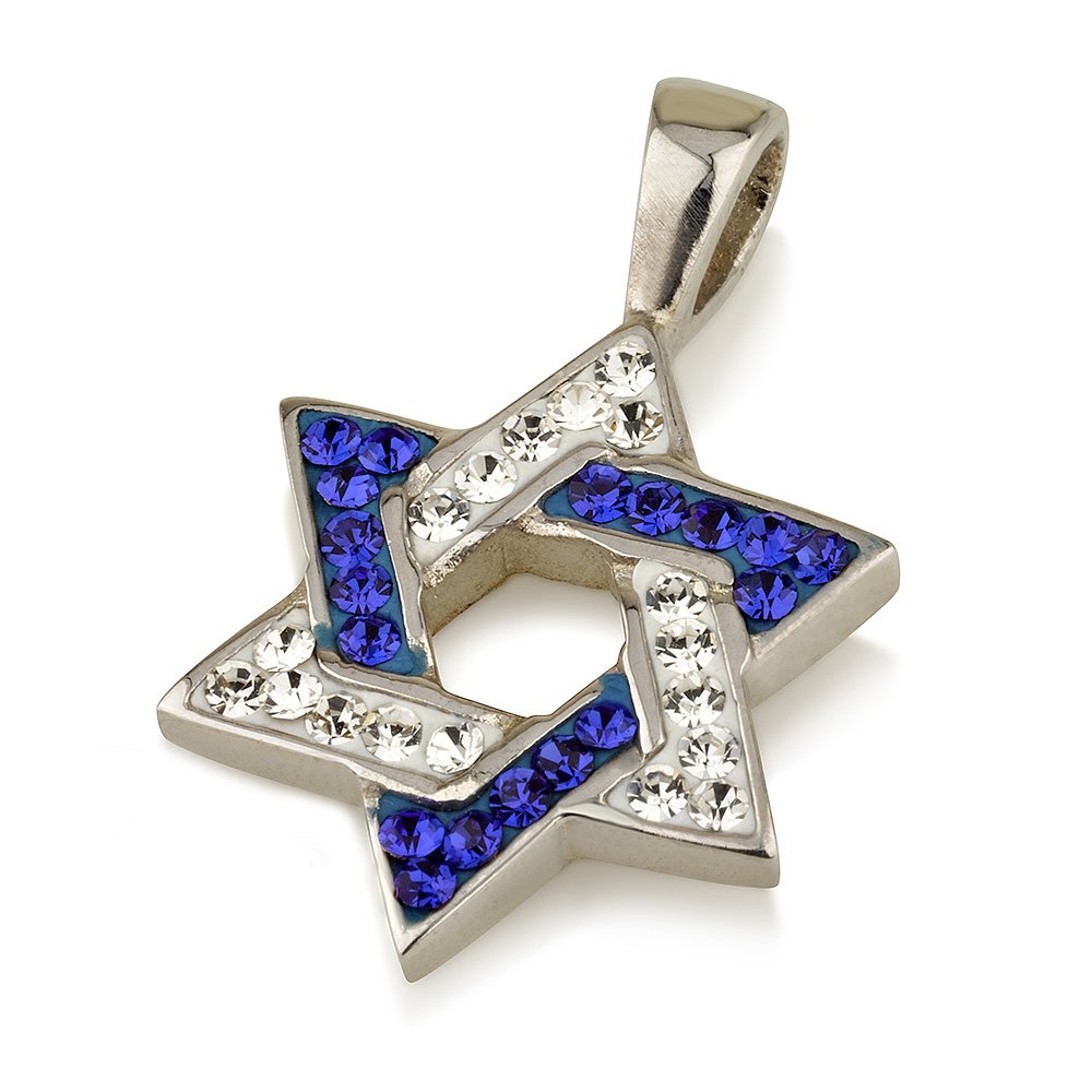 Stella di David ciondolo con bianco & blu pietra preziosa collana in argento 925 e