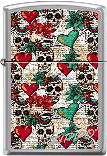 Zippo Tattoo Art Skulls and Hearts, Goth, Satin Chrome WindProof Lighter