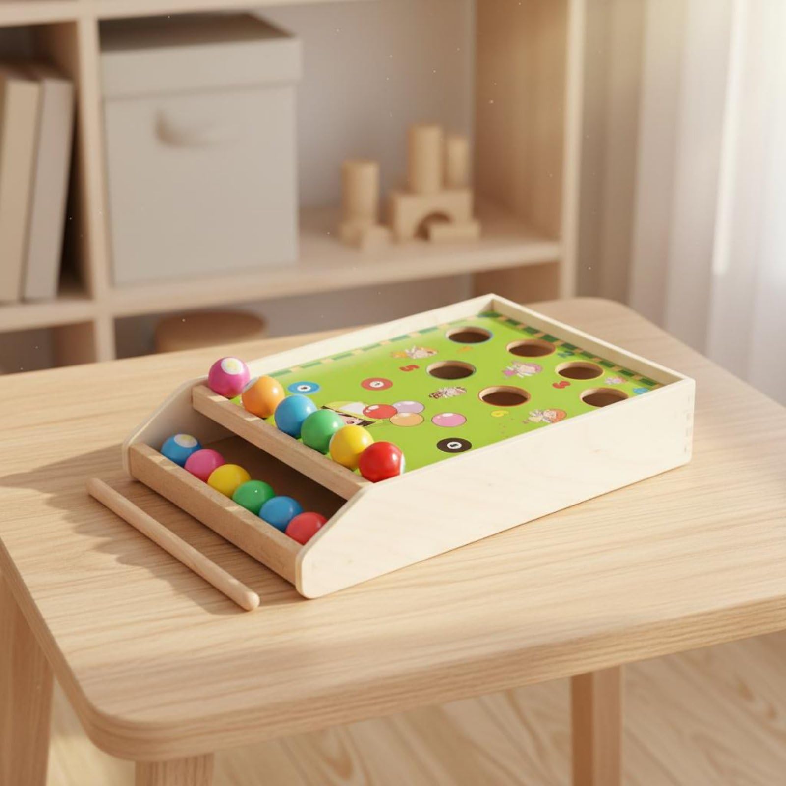 Milageto Gioco Biliardo Bambini Mini Tavolo Biliardo Giocattolo Legno Stecca Palline Numeri Gioco Didattico Motricità Fine Concentrazione Attenzione Adatto per Cameretta Scuola Soggiorno
