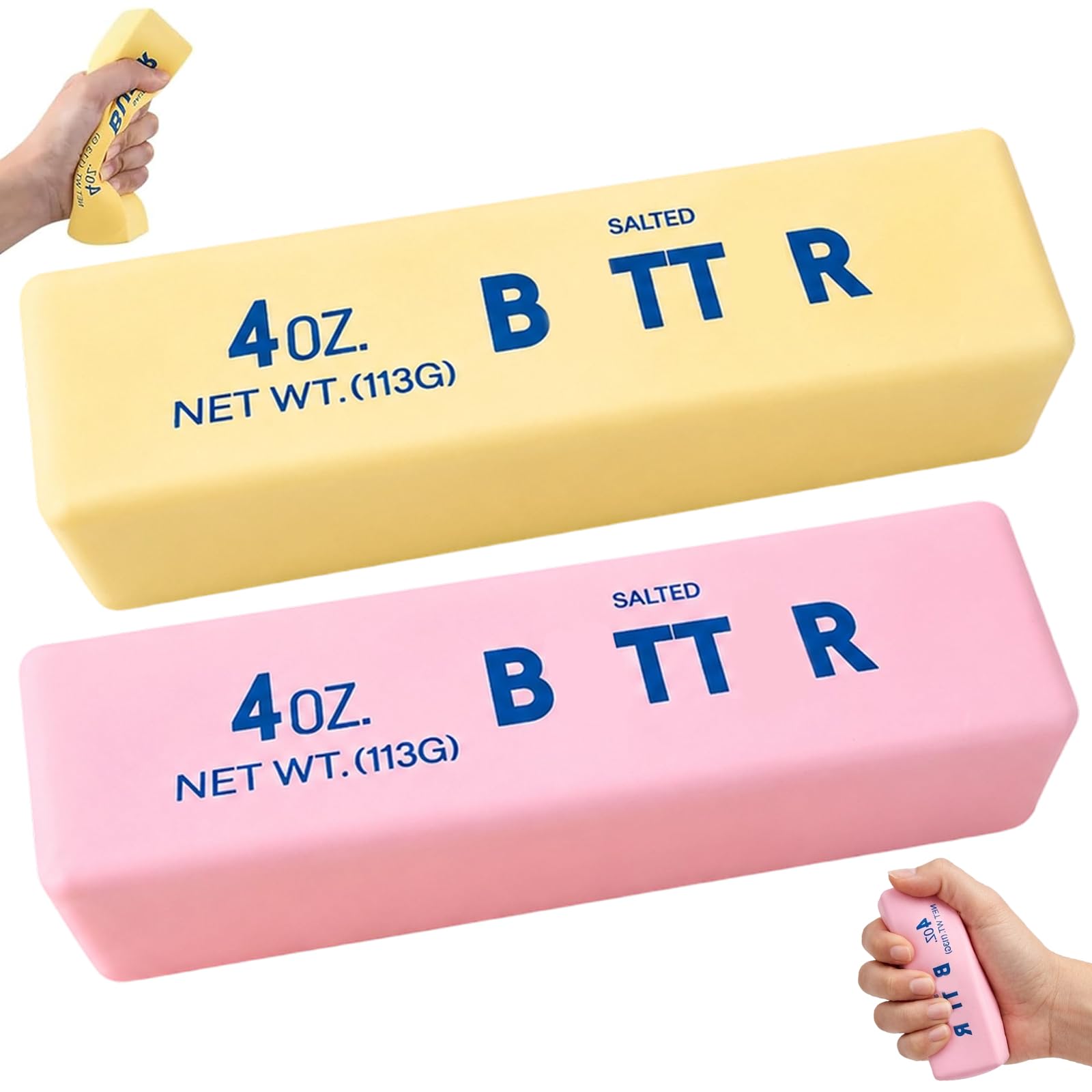 Butter Squishy, 2 PCS Pink and Yellow Squishy Butter, Soft Realistic Sensory Squishies Squeeze Toys for Adults Rebounding Help for Stress Relief and Focus, Fidget Toys Adults for Office School