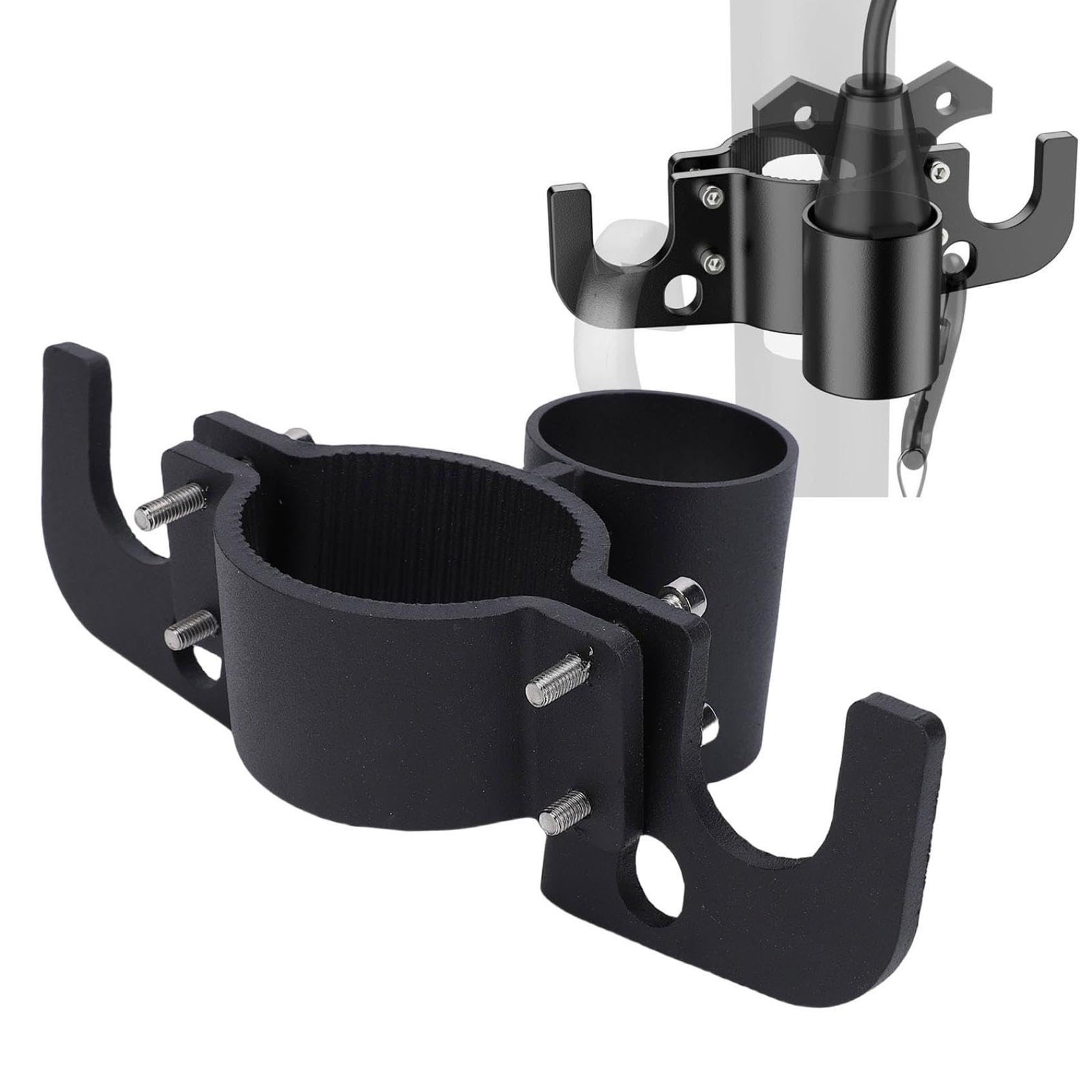 Trailer Chain Organizer Heavy Duty Aluminum Alloy 7 Way Plug Holder for RV Trailer Towing Accessory Secure Chain Management Heavy Duty Hitch Chains Holder with Inverted Plug Holder (Black) - 4