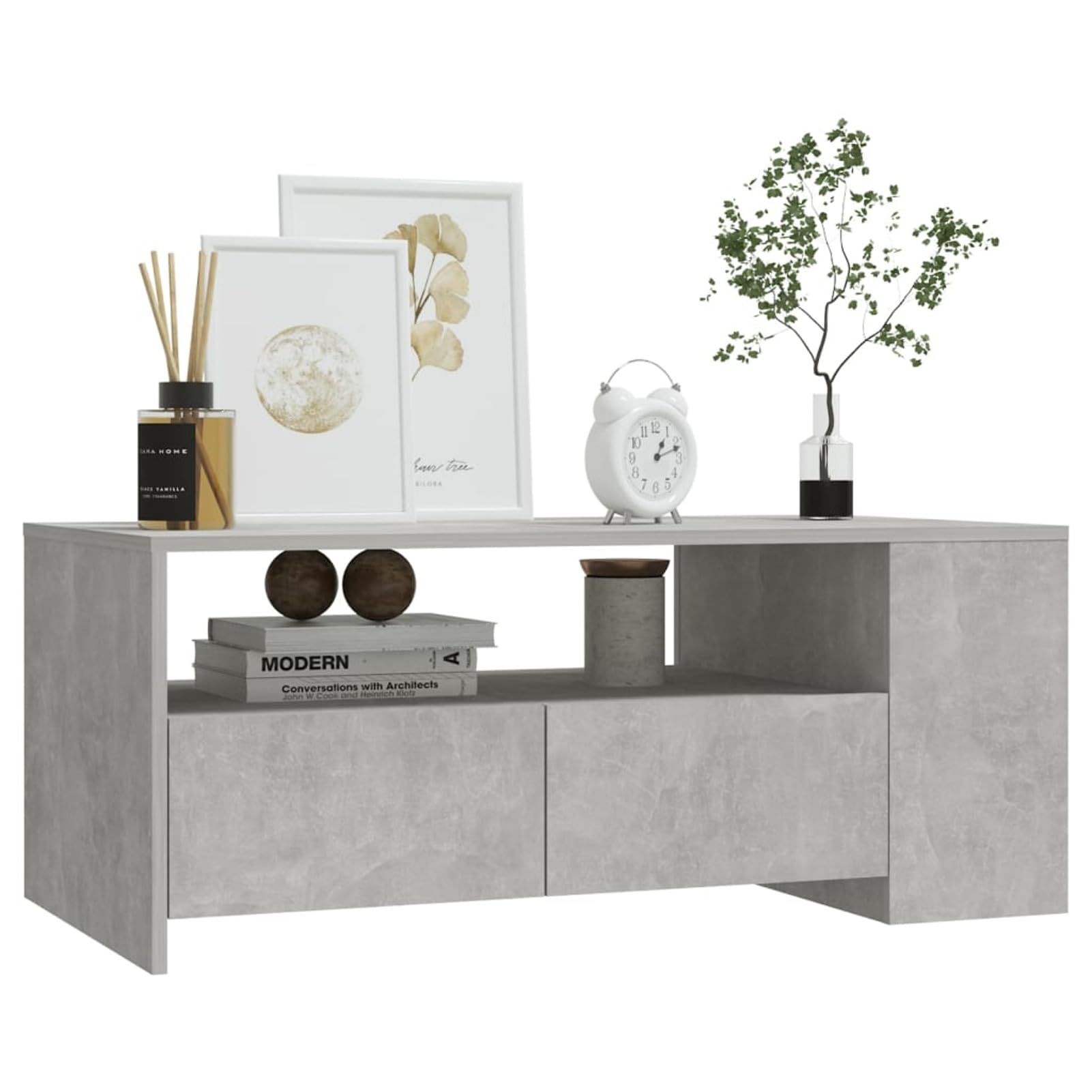 Homgoday Tavolino da caffè grigio cemento 102 x 55 x 42 cm, tavolino da tè per soggiorno, sala ricevimenti per ospiti, camera da letto e ufficio 1782