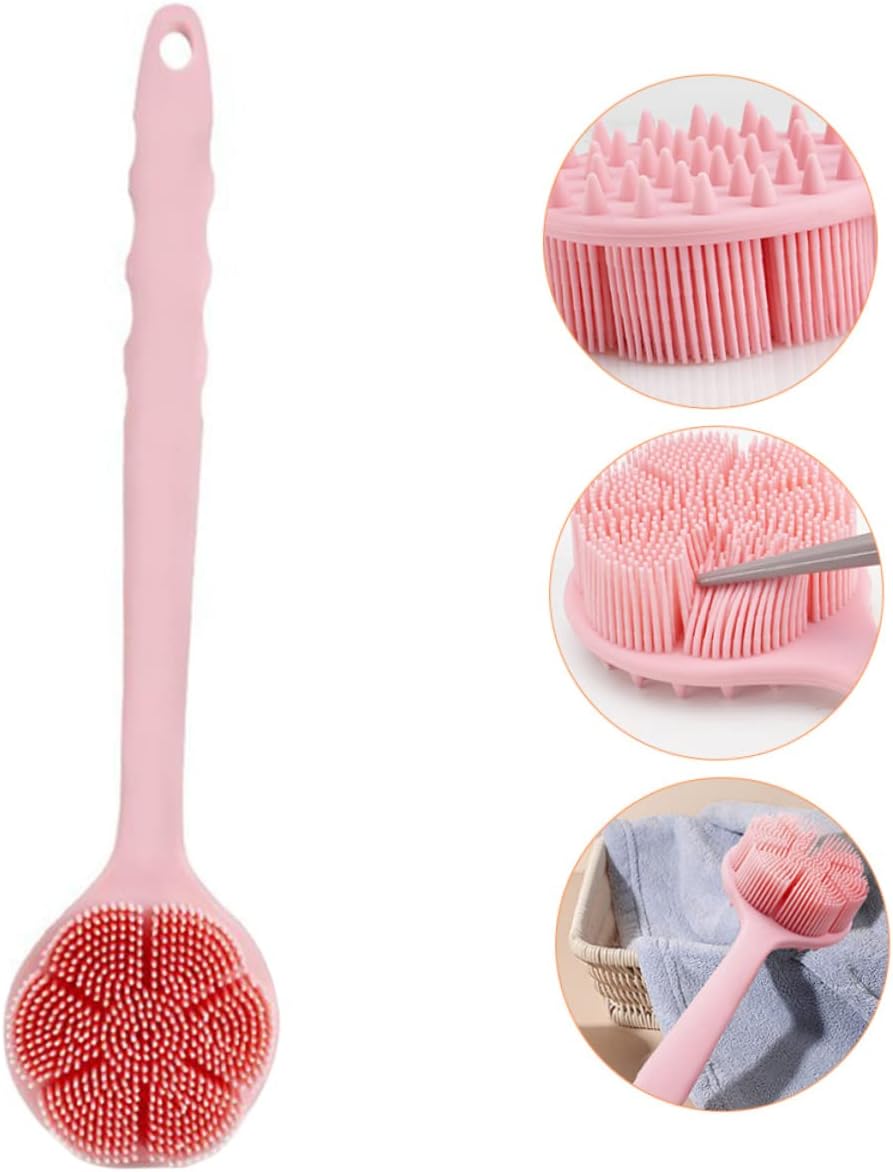 Silicone Body Scrubber Long Handle for Shower Bath Brush Exfoliating Back Washer