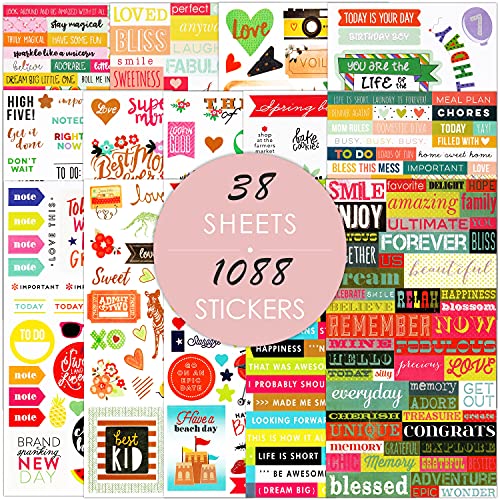 Planner Stickers - 38 Sheets / 1088 Stickers, Stylish Variety Assortment Bundle Planner Accessories for Planning or Decorating Planners, Journals & Calendars, Exquisite Envelope Bag