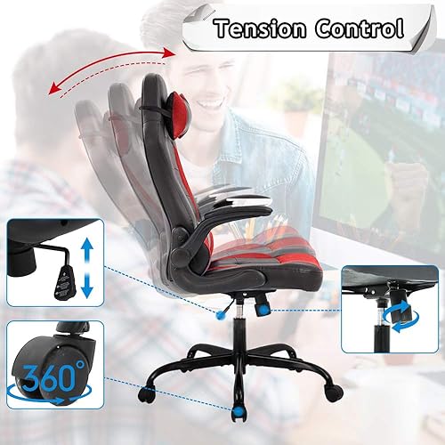 Miniatura 7 de Silla ergonómica para juegos de masaje, silla de oficina con respaldo alto, silla ejecutiva de piel sintética con soporte lumbar reposacabezas