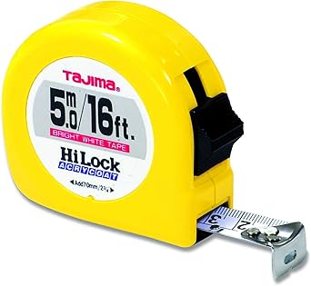 TAJIMA Tape Measure - 16 ft / 5m x 1 inch Hi-Lock Measuring Tape with Dual Metric/Standard Scale & Acrylic Coated Blade - HL-16/5MBW