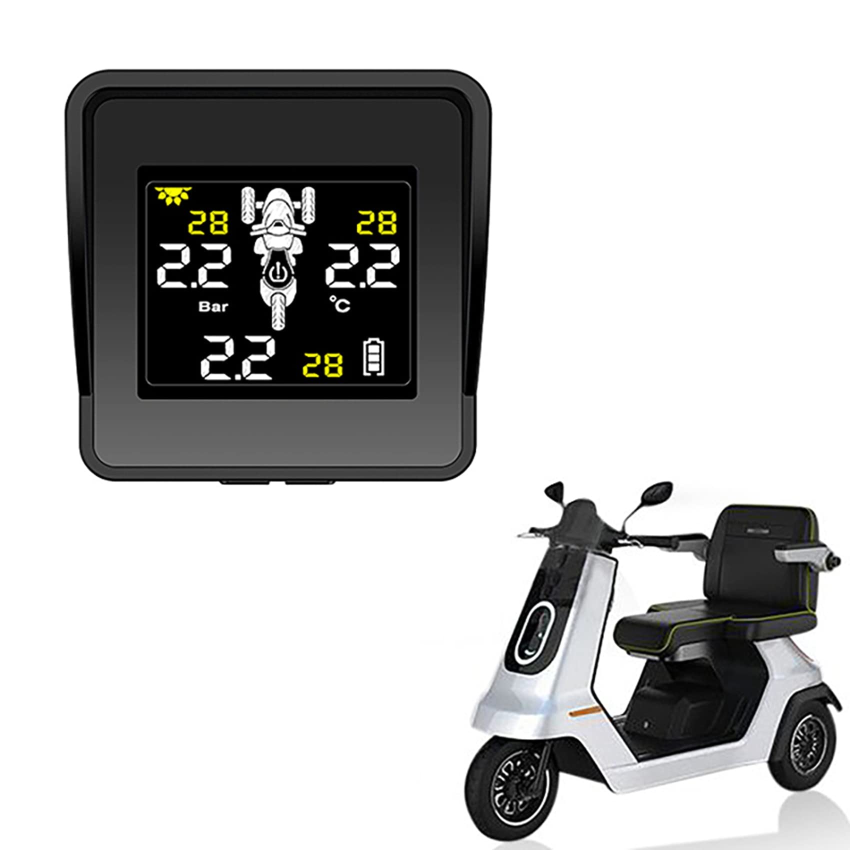 Solarny bezprzewodowy system monitorowania ciśnienia w oponach motocyklowych, TPMS, wyświetlacz LCD, 3 czujniki zewnętrzne