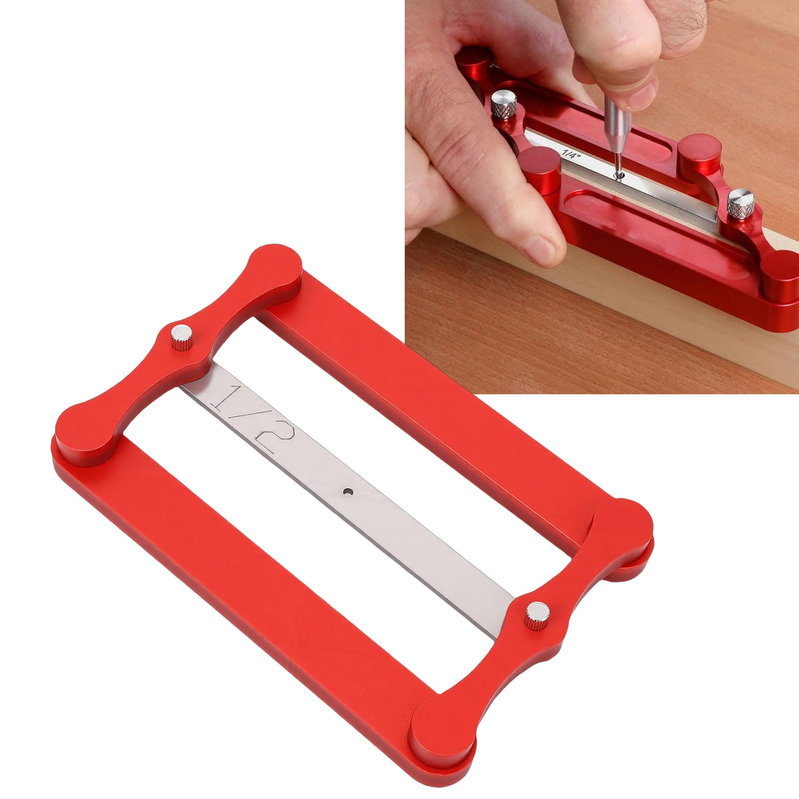 Fafeicy Center Finder Gauge mit Zölligen Metrischen Stangen Holzbearbeitungslochsuchwerkzeug für die Präzise Positionierung auf Brettern, Zapfen und Streifen