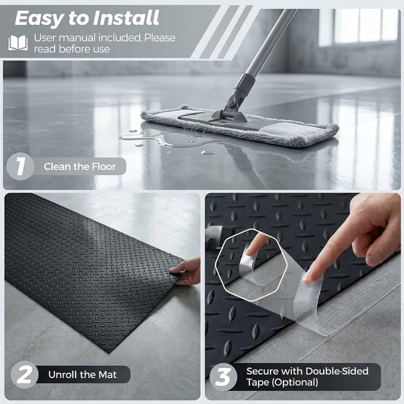 Petgrow 2.8mm Thickened Garage Floor Mat, Custom Size Parking Mat Heavy Duty Non-Slip PVC Floor Protector for Under Car,Golf Cart,Rubber Motorcycle Mat, Large SUVs,MPV, Pickup Truck,Black