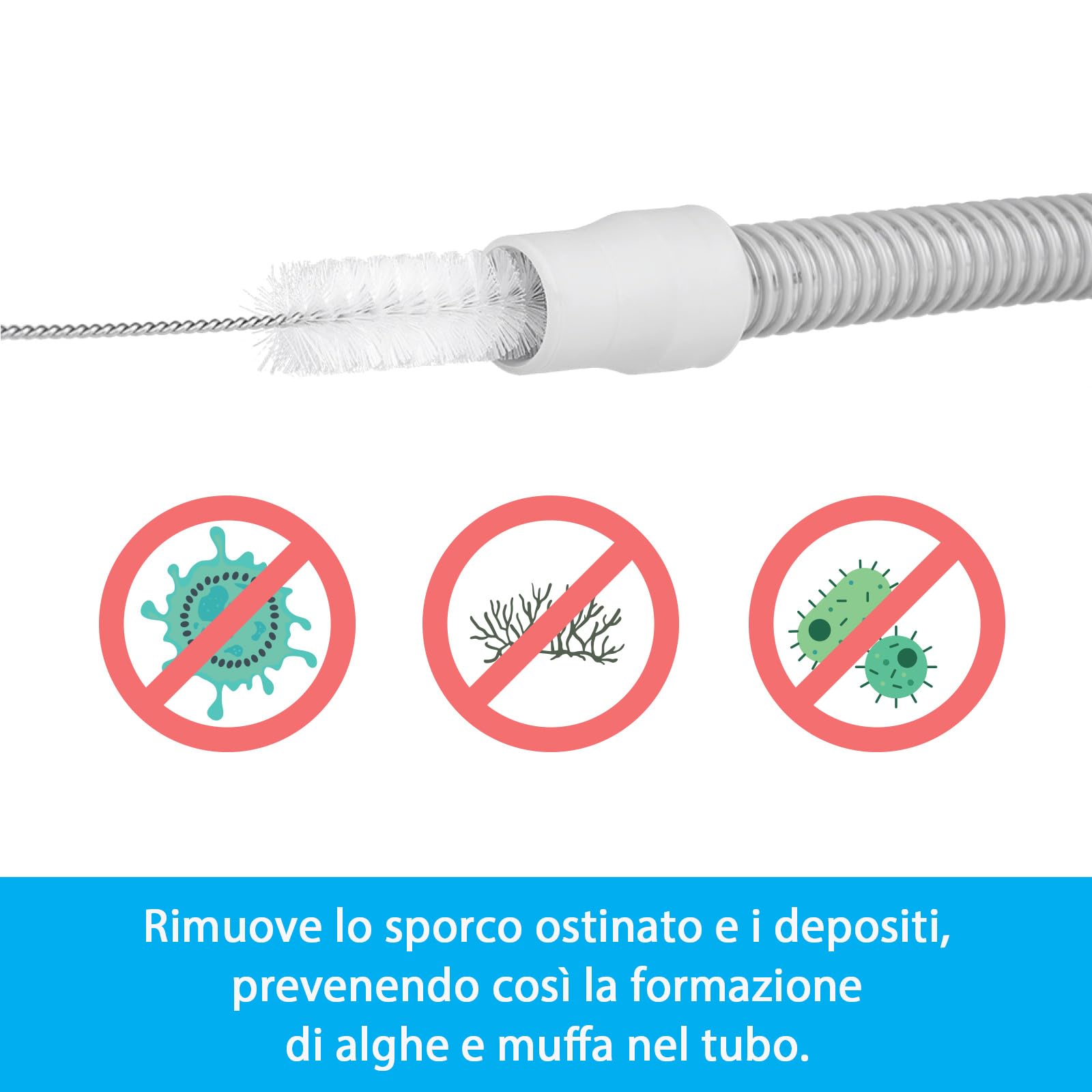 Pacchetto di pulizia CPAP – 3 x detergente CPAP SomnoSept 400 ml e 1 x spazzola per tubi oxyhero CPAP da 120 cm, 15 mm – pulizia accurata della maschera CPAP e del tubo CPAP