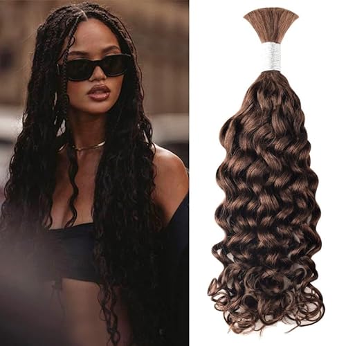 Human Braiding Hair 1 Bundle 100g 22 Inch Medium Brown Italian Curly Bulk Human Hair for Braiding 100% Human Hair for Boho Braids No Weft Hair Extensions