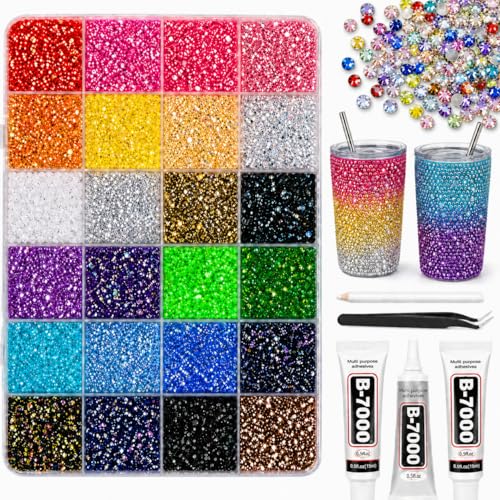 BlissVeritura 24 Colors Bedazzling Kit with Jelly Rhinestones, 32000PCS 3mm Flatback Resin Rhinestones with B7000 Glue, Nail bedazzler Gems, Rhinestone Kit for Crafts, Nail Art and Cloths