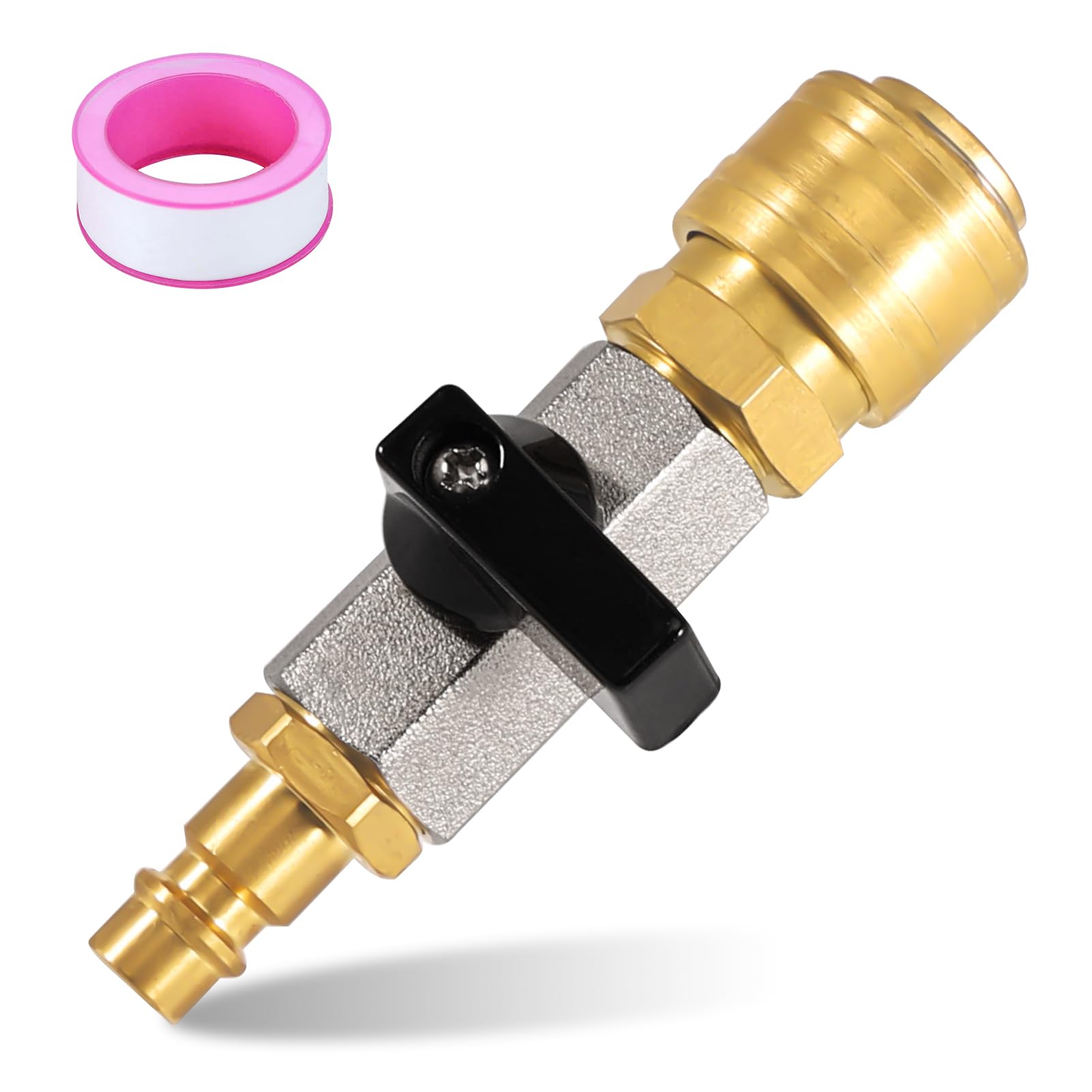 Silkwish Druckluft Absperrhahn 3/8 Zoll - G3/8" Messing Druckluft Schnellwechselkupplung, Luftfüllventil, mit Tülle 7,2 NW und Dichtungsband für Druckluftsysteme