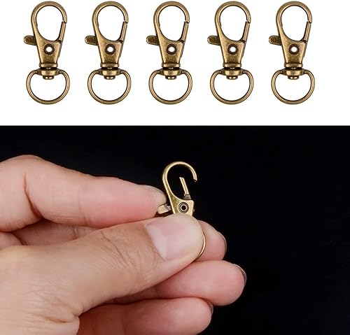 Miniatura 10 de 100 ganchos para llavero con llaveros, cierres de mosquetón giratorios de metal, para llavero de clip, fabricación de joyas, manualidades (bronce