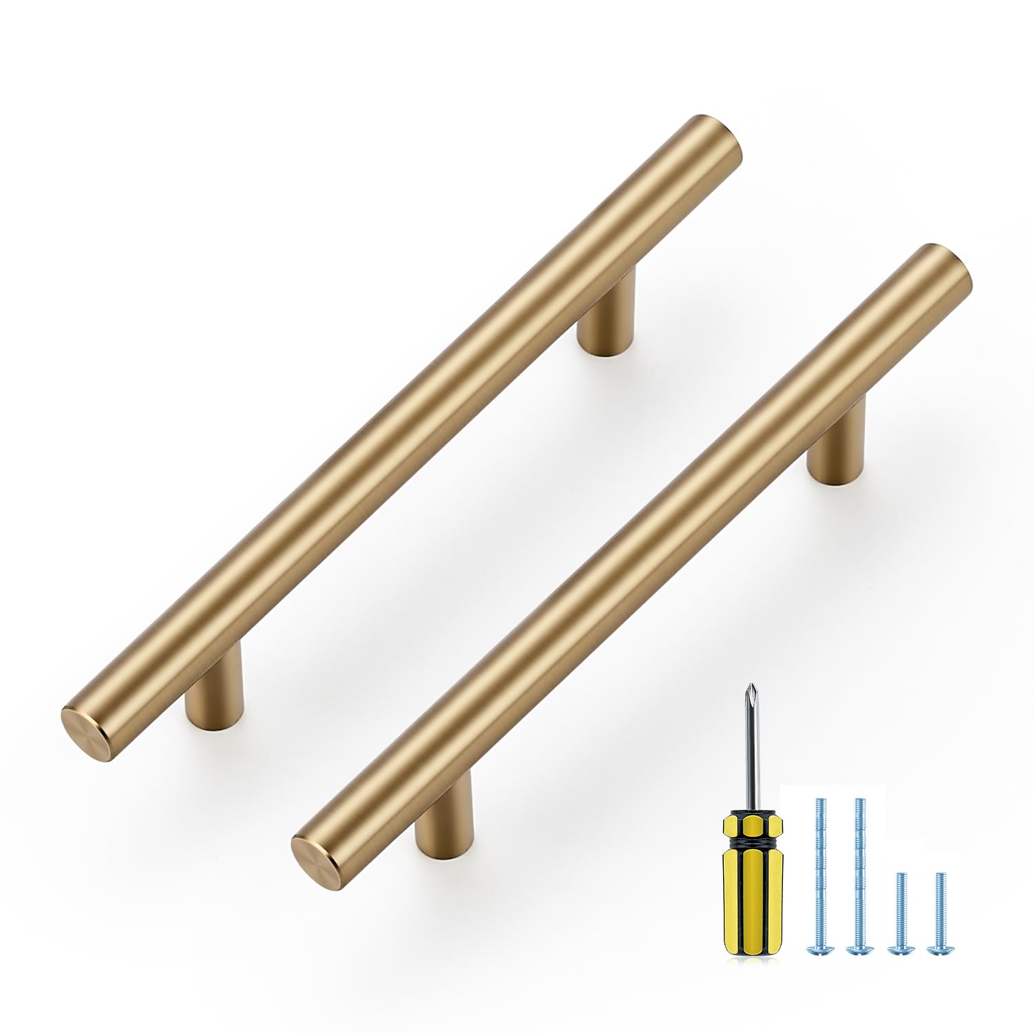 Photo 1 of Ravinte 5 Pack Kitchen Cabinet Handles Champagne Bronze 4 Inch Hole Center Stainless Steel Pulls for Dresser Drawer Cupboard Handles with Screwdriver, 6-3/8 Inch Length