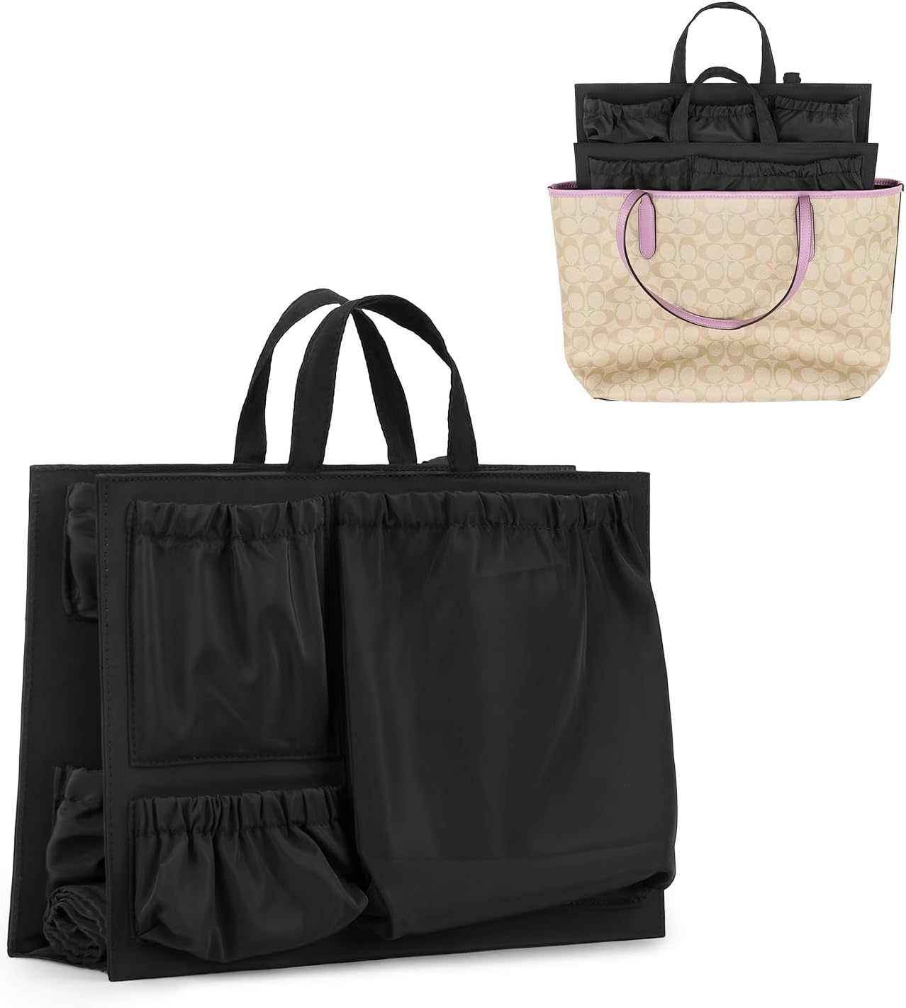 Lmbabter Removable Organizer Insert with Insulated Pocket,Updated Diaper Bag with 11 Total Pockets&Changing Pad, Handbag Tote Bag for Women Mommy Nurse (Black)