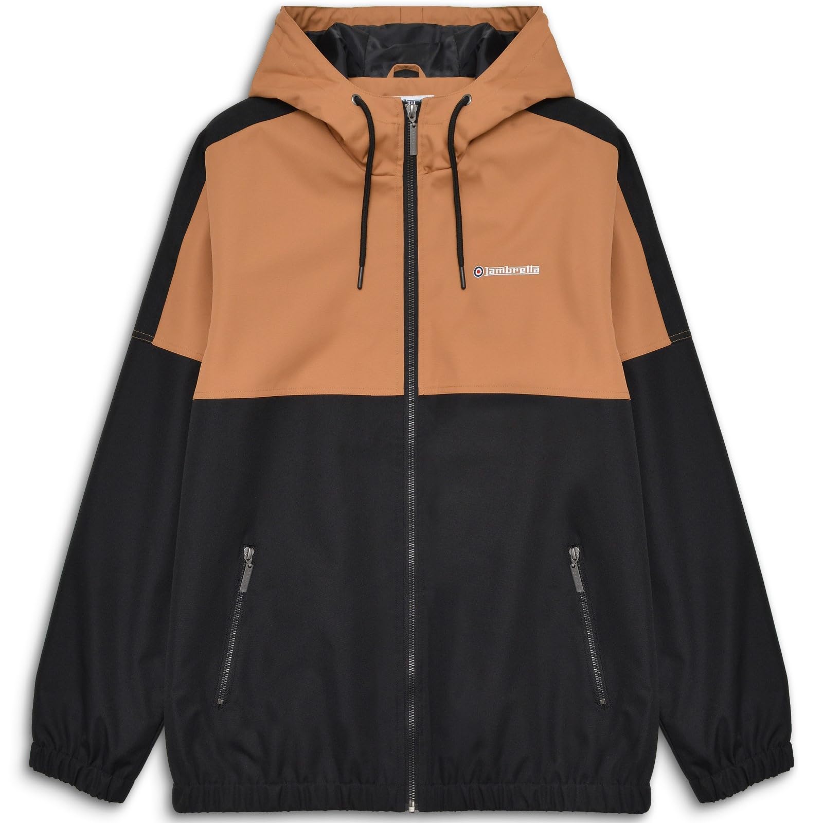 Lambretta Mens Contrast Panel Hooded Jacket (UK, Alpha, 3XL, Regular, Regular, Black/Tobacco)