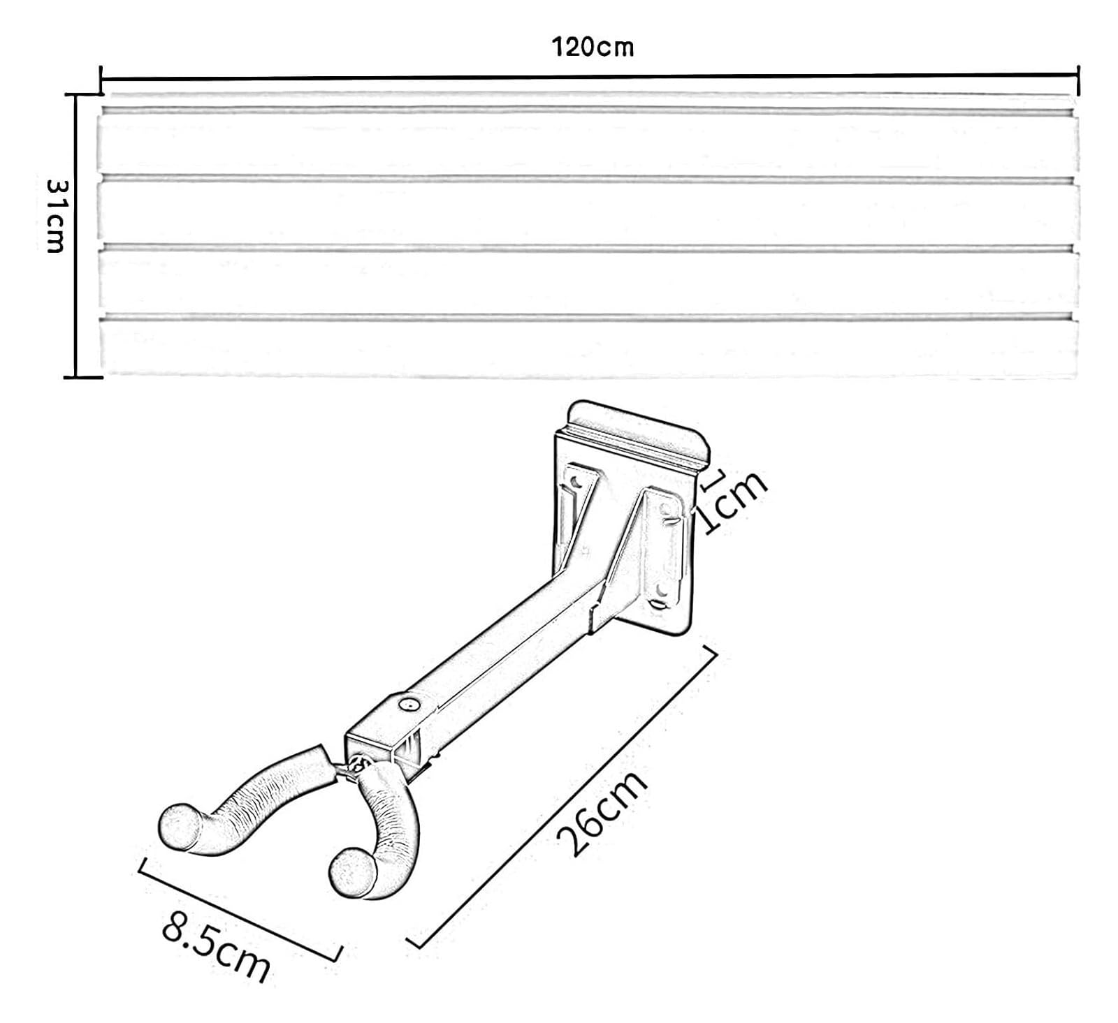 4 pannelli a doghe, organizer da parete per garage, con 10 ganci, resistente, montaggio a parete, in PVC, per negozi al dettaglio, casa (bianco, 120 x 31 cm)