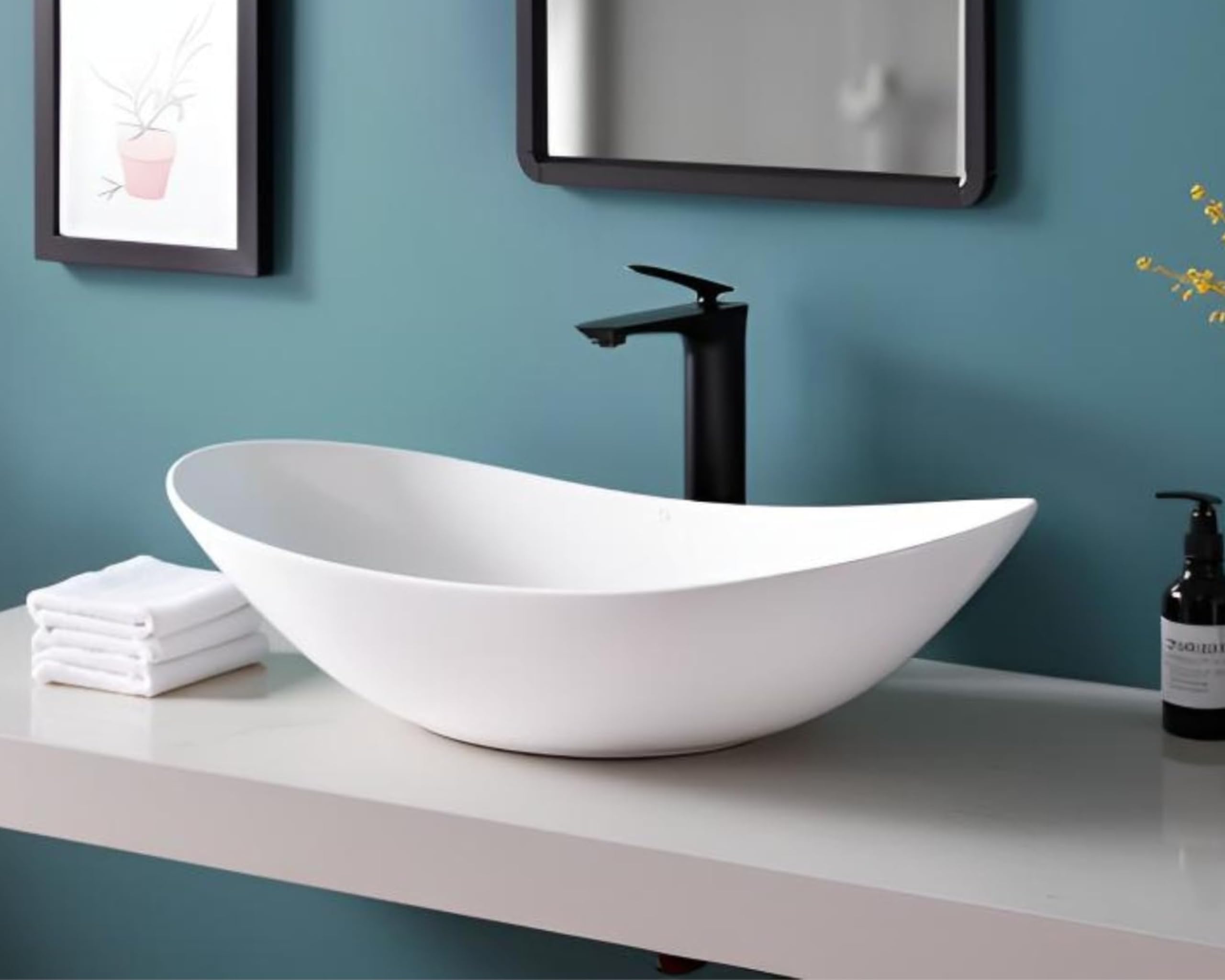 LUXARA Ceramic Table Top Wash Basin For Bathroom | Luxurious White Ceramic Counter Top Wash Basin | Bathroom Sink For Hall, Living Room, Dinning Room (24 x 14 x 5.5 Inch)-image-32