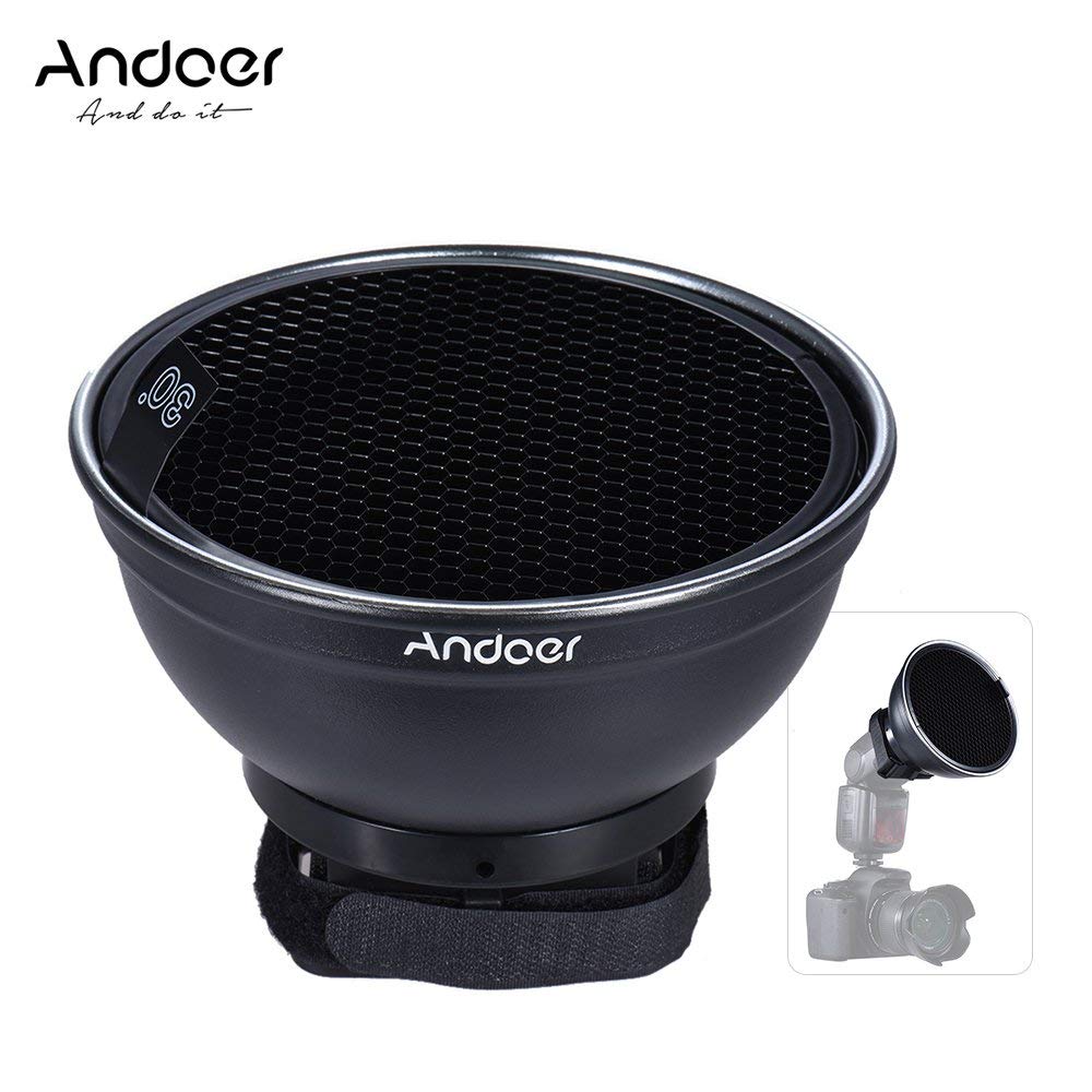 Andoer 5,9in/15cm Plata Difusor Beauty Dish con 30 Grado de Nido de Abeja para Canon Nikon Yongnuo Godox Meike Vivitar Fotografía en la Cámara Flash Speedlite de Destello