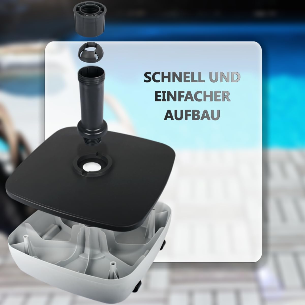 Stimo Premium Sonnenschirmständer für 3,5-5cm mit Rollen Schirmständer rollbar Grau Schirmfuß befüllbar bis 40kg